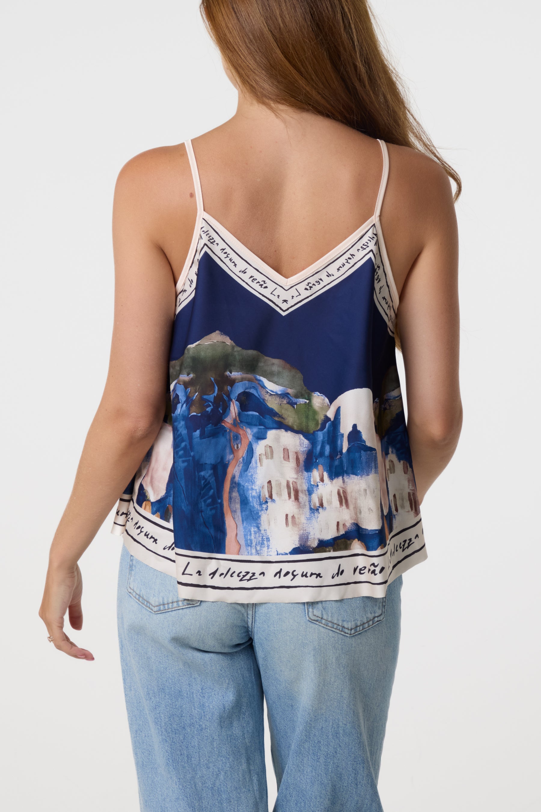 Satin Landscape Print Cami Top