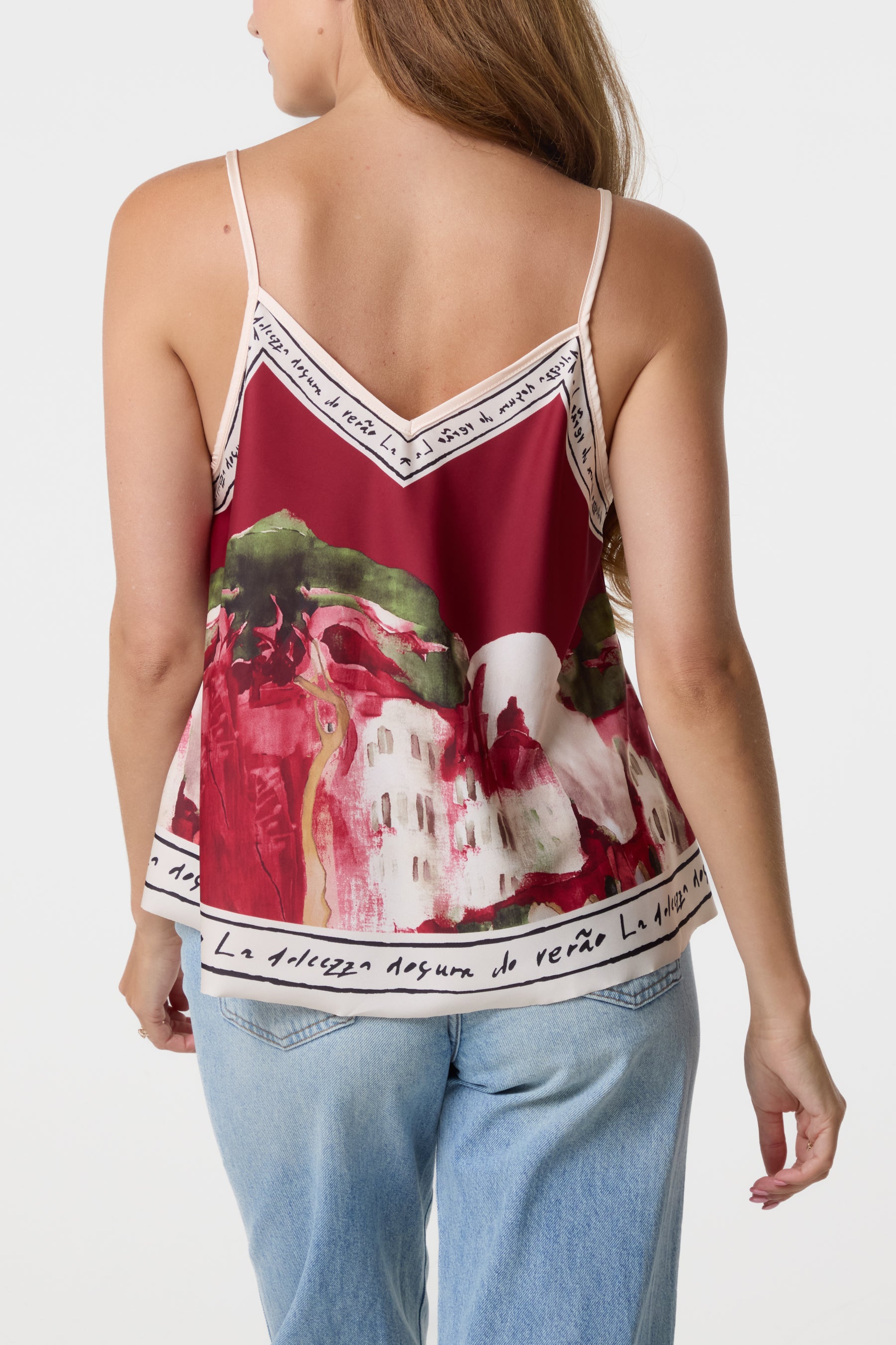 Satin Landscape Print Cami Top