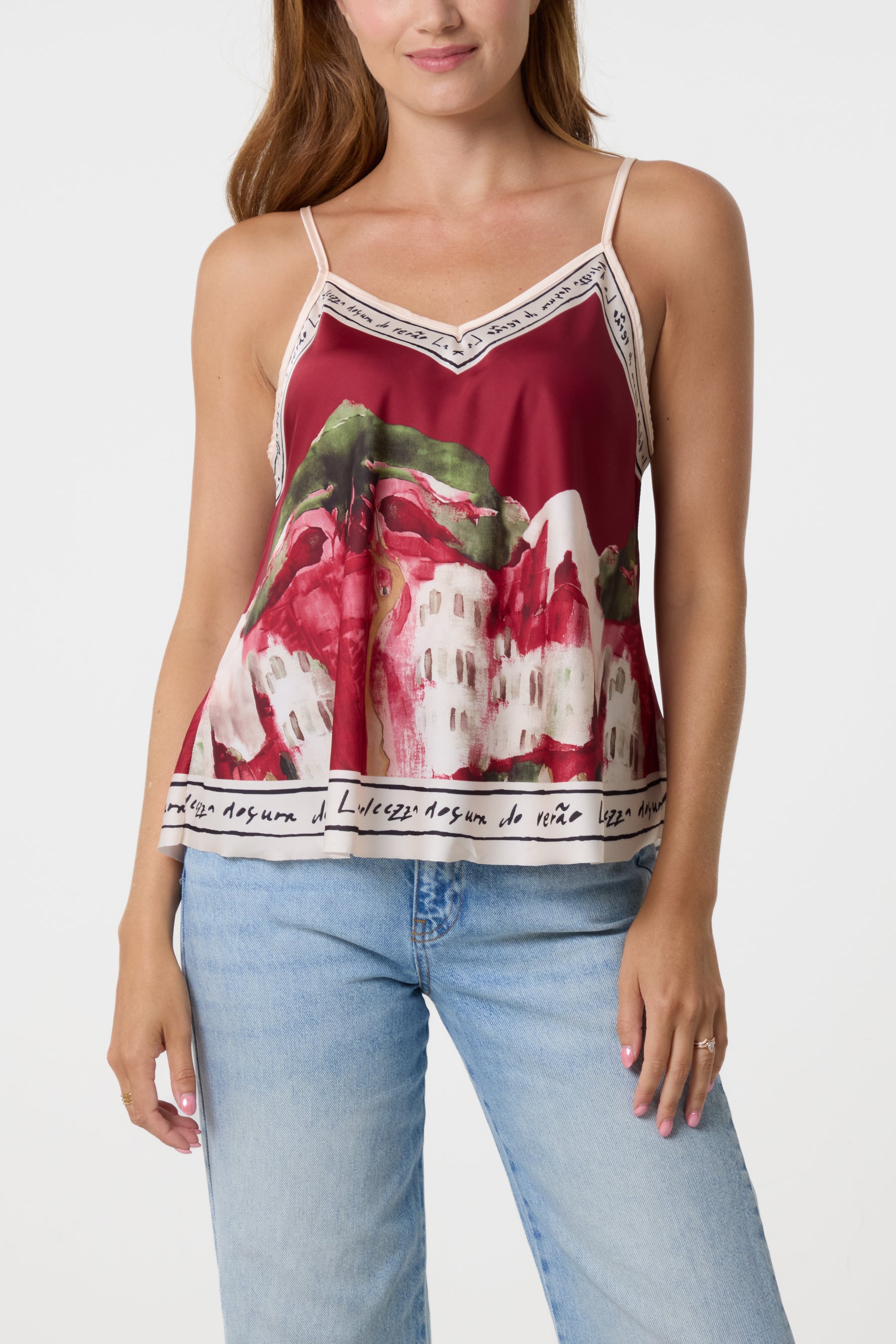 Satin Landscape Print Cami Top