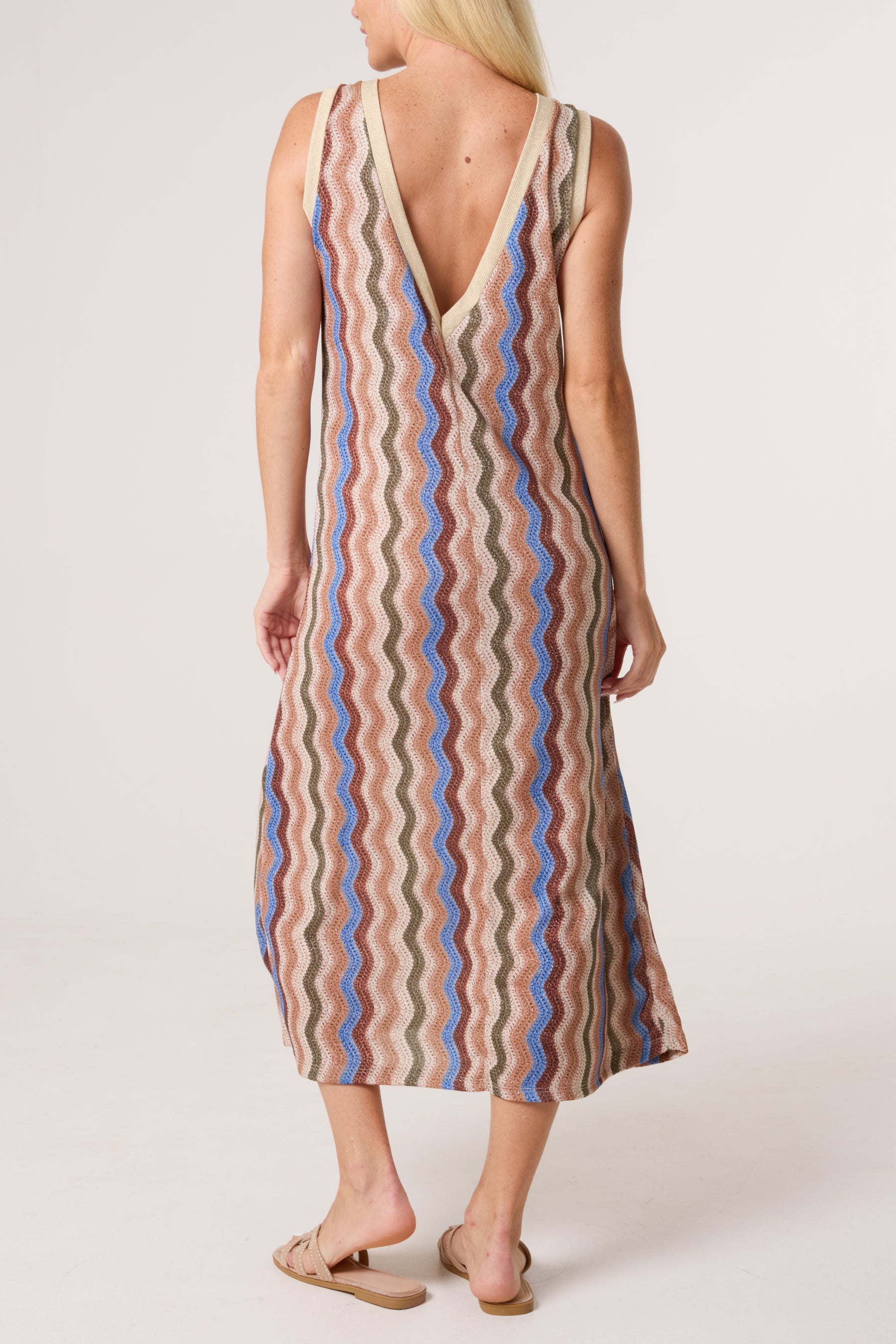 Lurex Wave Pattern V-Neck Dress