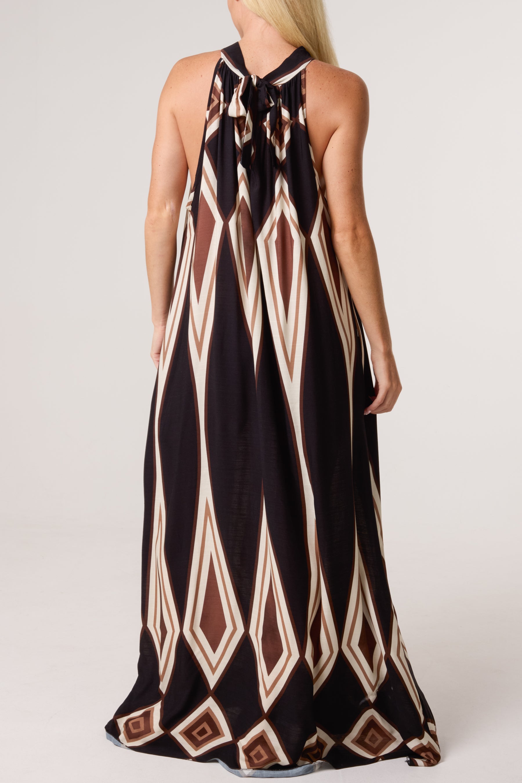 Halterneck Diamond Print Maxi Dress