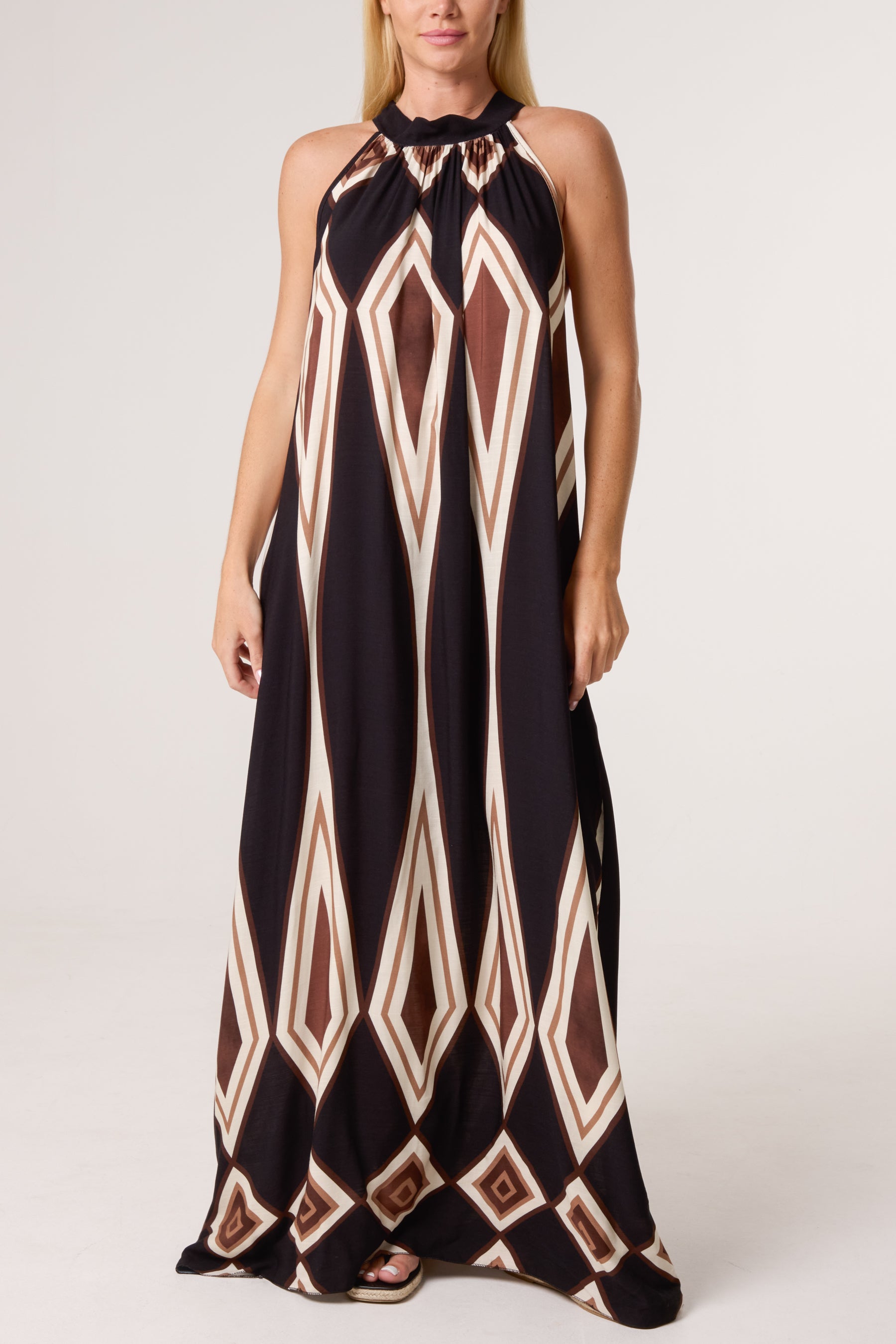 Halterneck Diamond Print Maxi Dress