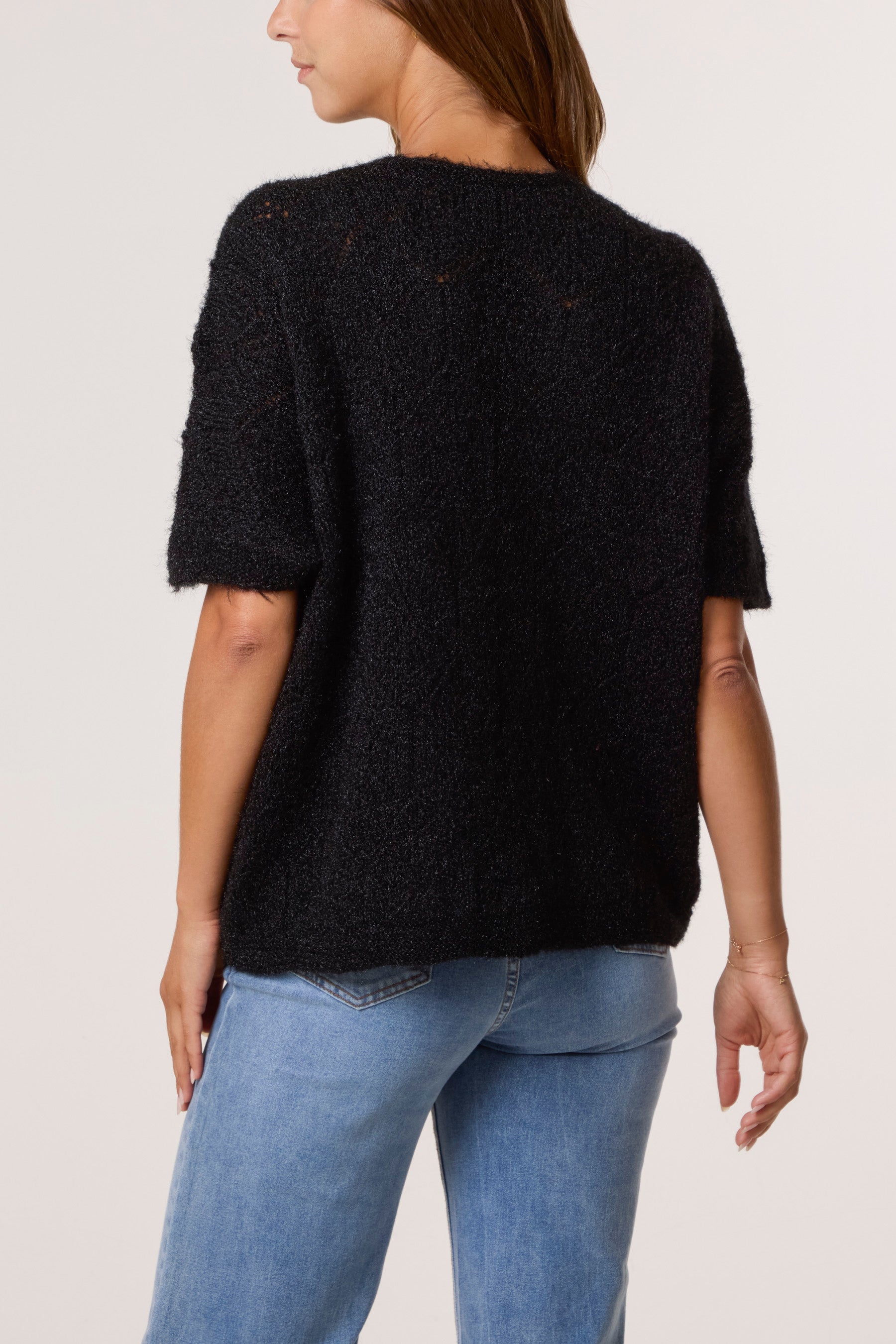 Pointelle Knit Short Sleeve Cardigan