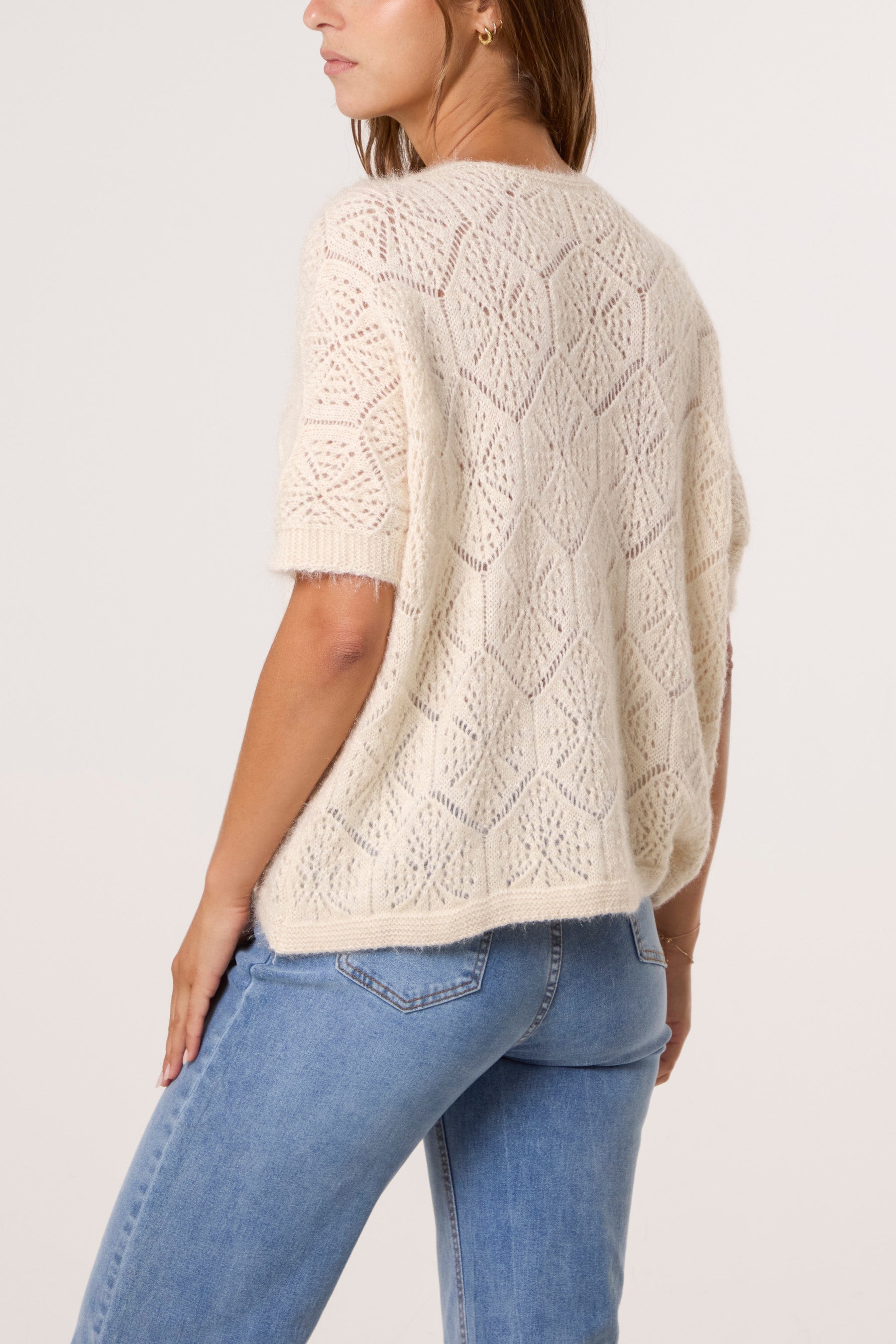 Pointelle Knit Short Sleeve Cardigan