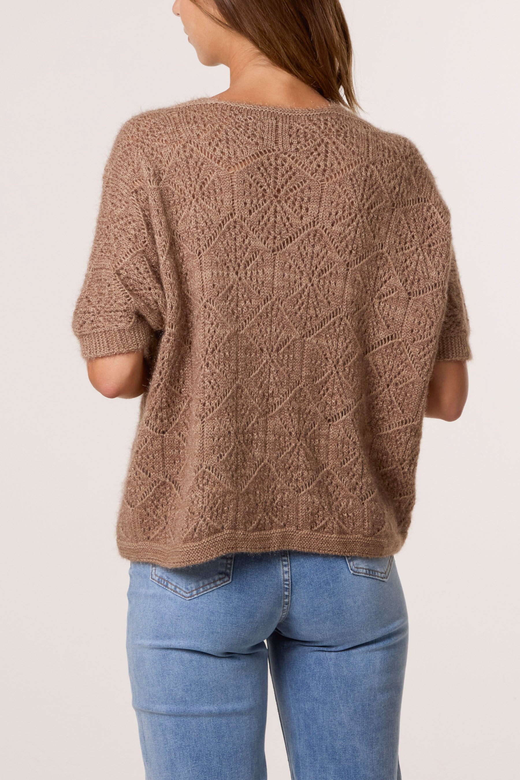 Pointelle Knit Short Sleeve Cardigan