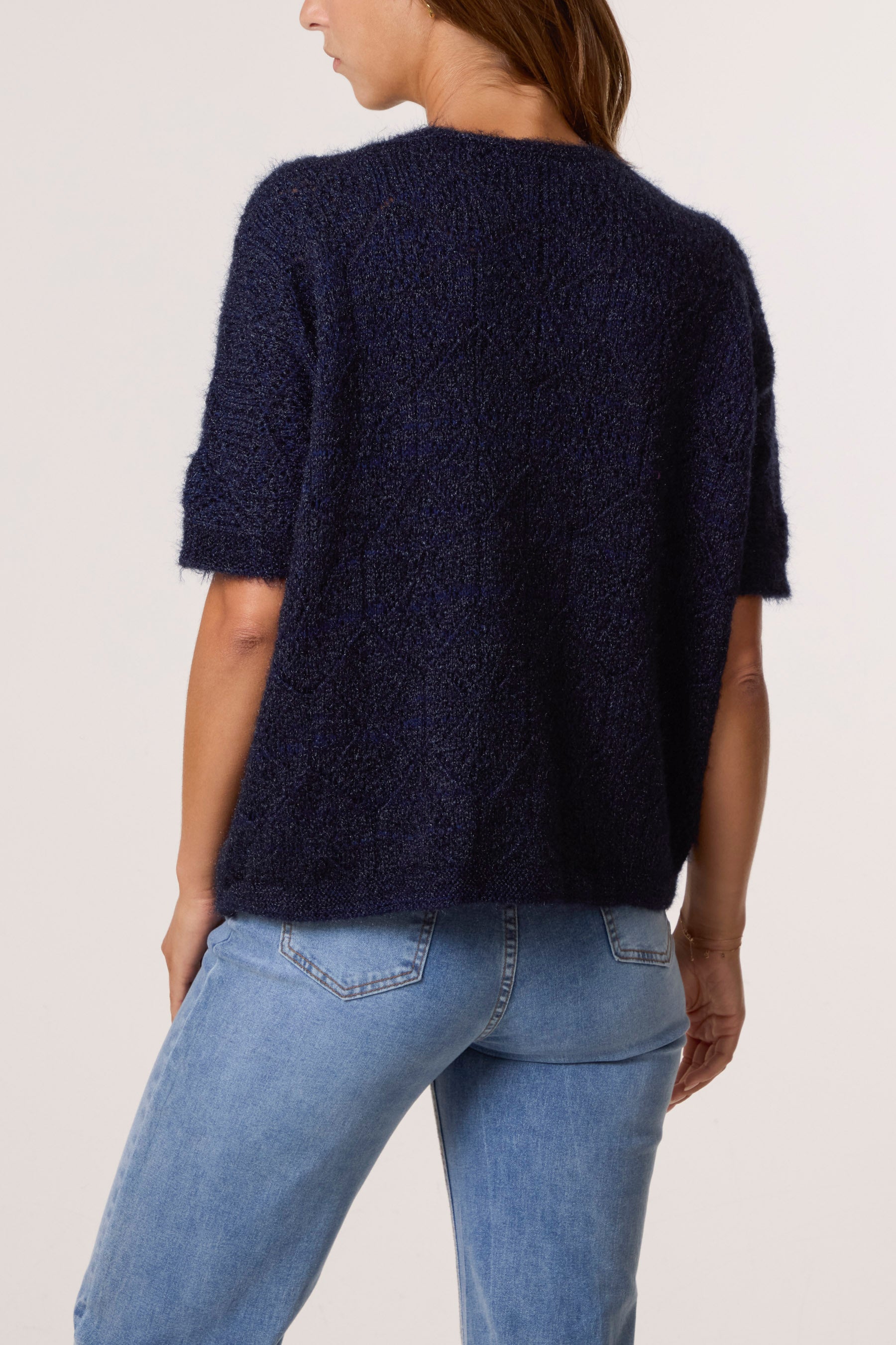 Pointelle Knit Short Sleeve Cardigan