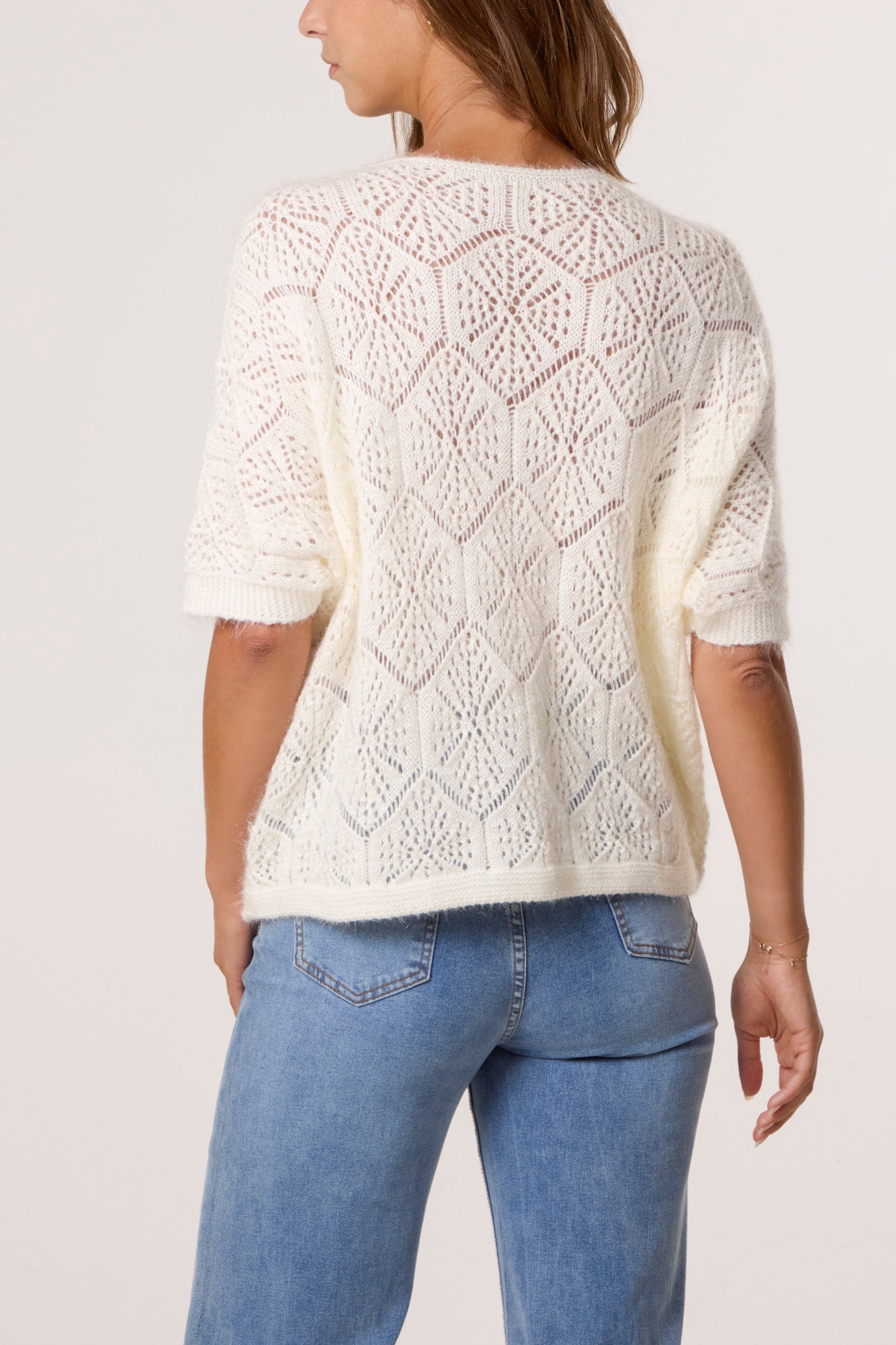 Pointelle Knit Short Sleeve Cardigan