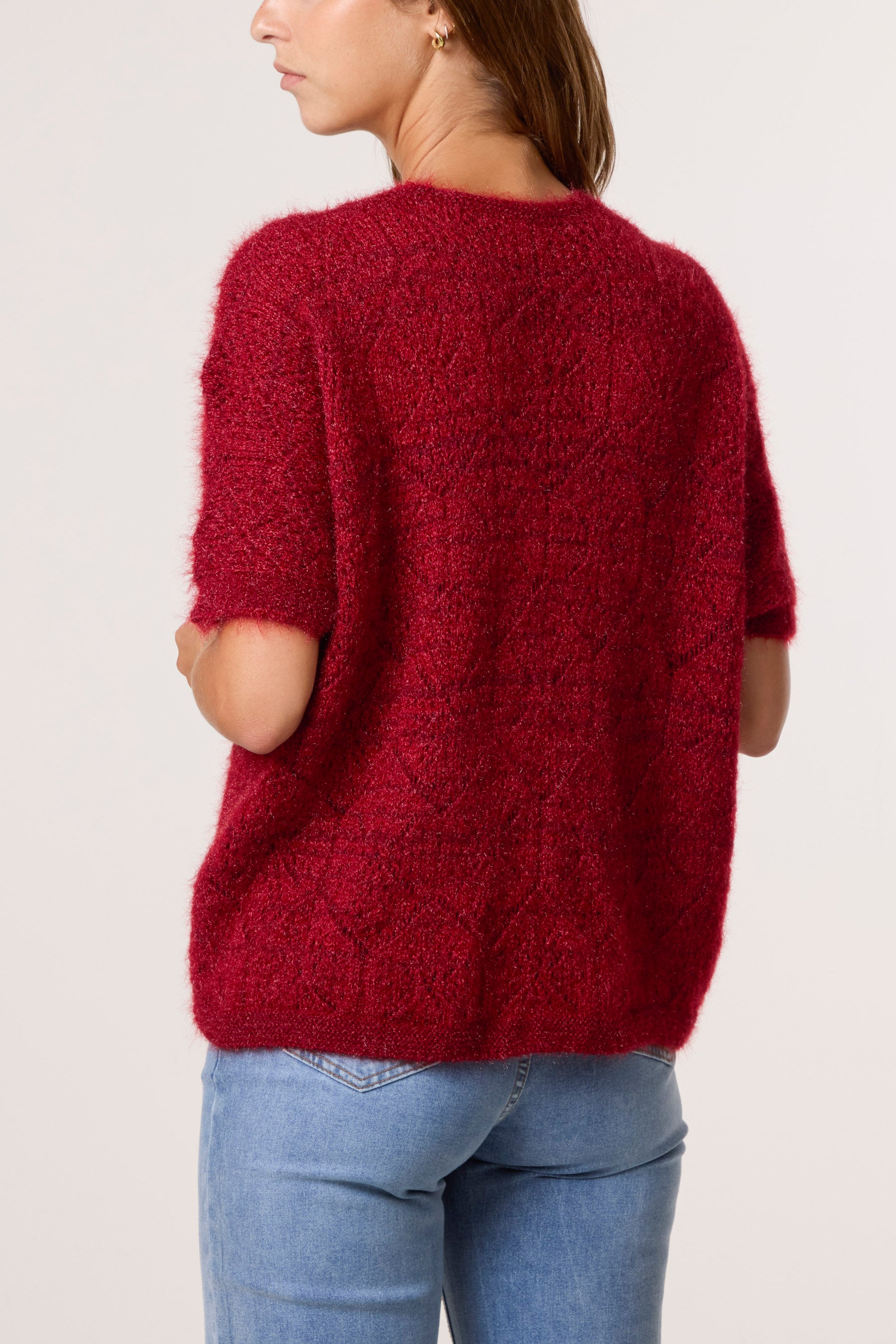 Pointelle Knit Short Sleeve Cardigan
