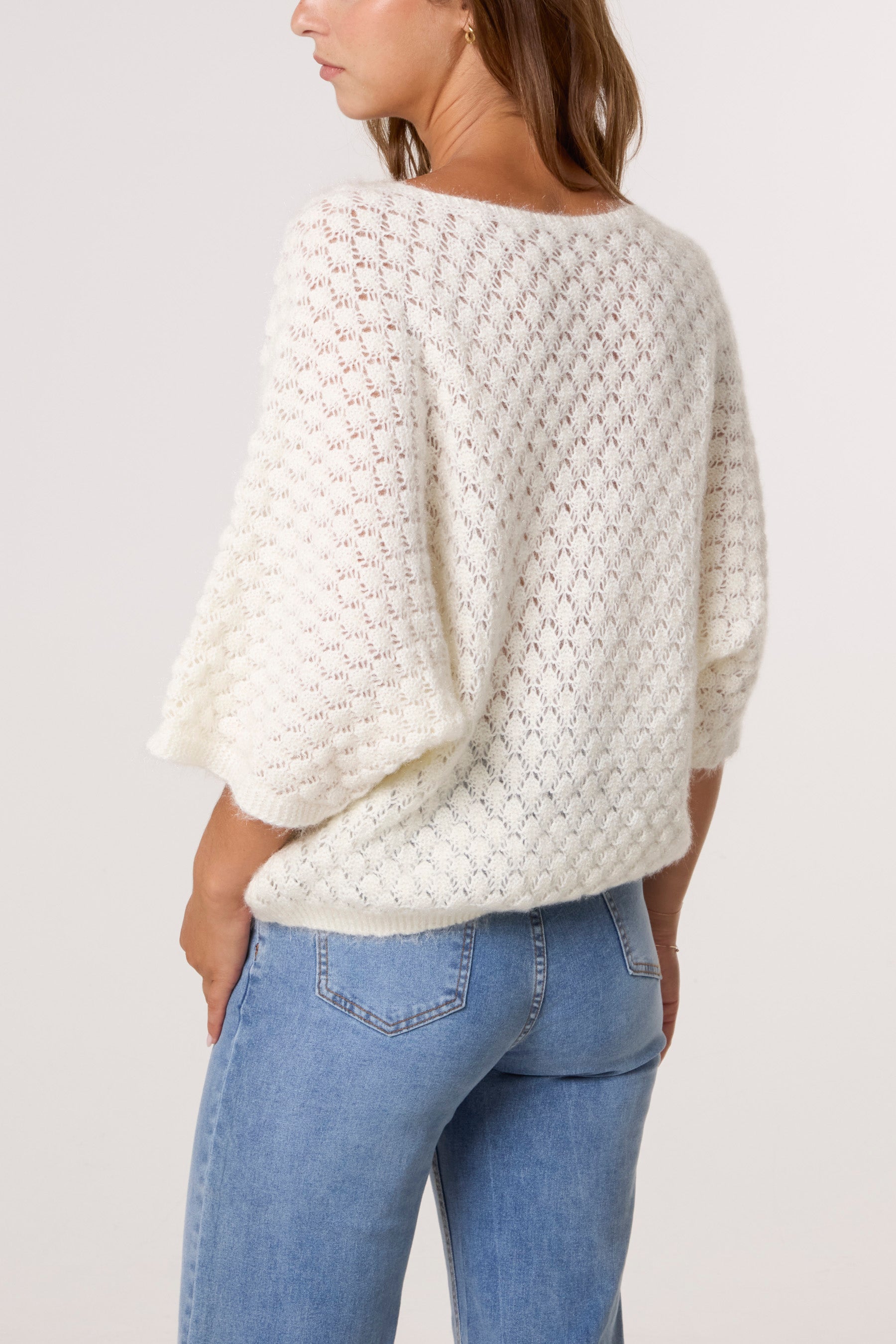Pointelle Knit 3/4 Sleeve Jumper