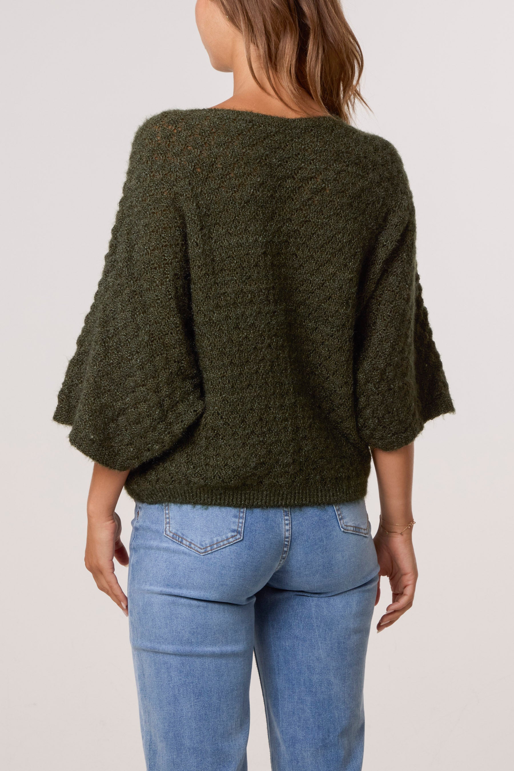 Pointelle Knit 3/4 Sleeve Jumper