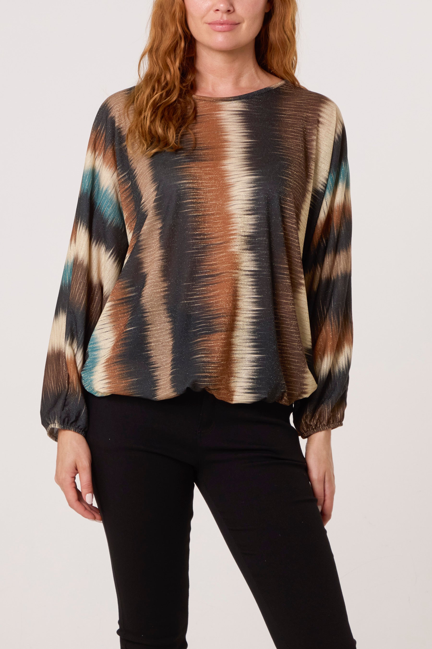 Blurred Bubble Hem Batwing Top