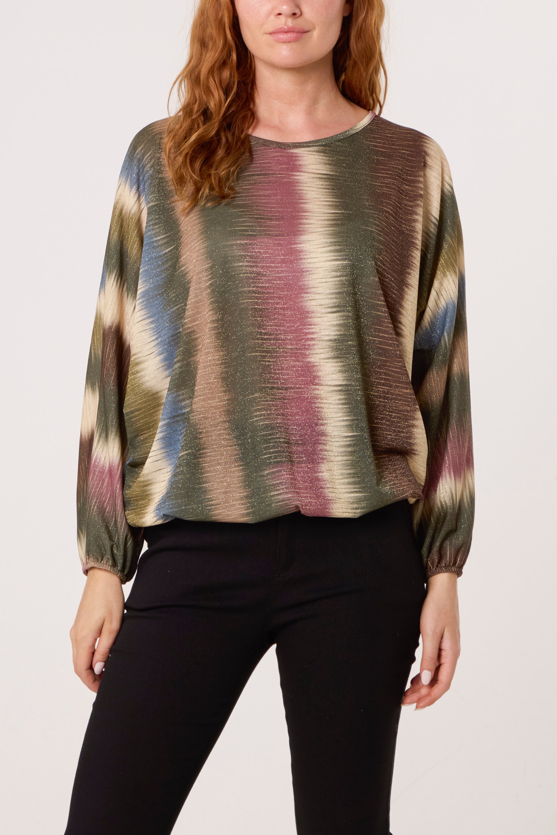 Blurred Bubble Hem Batwing Top