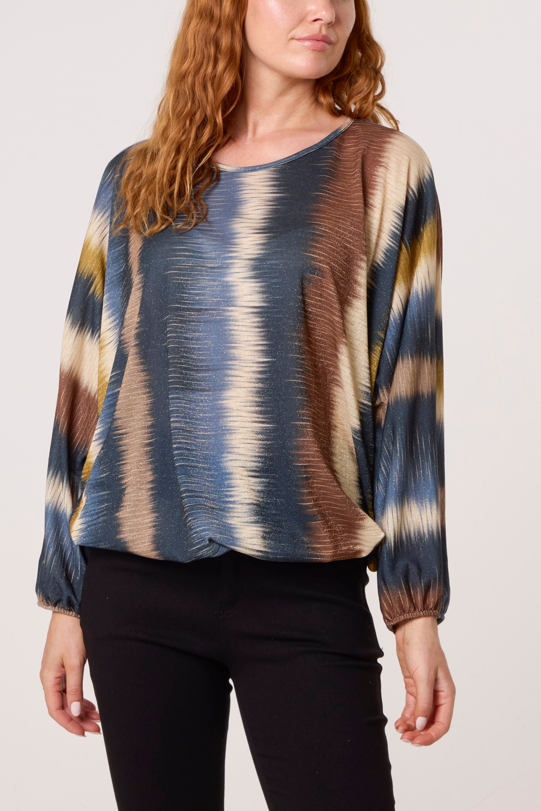Blurred Bubble Hem Batwing Top