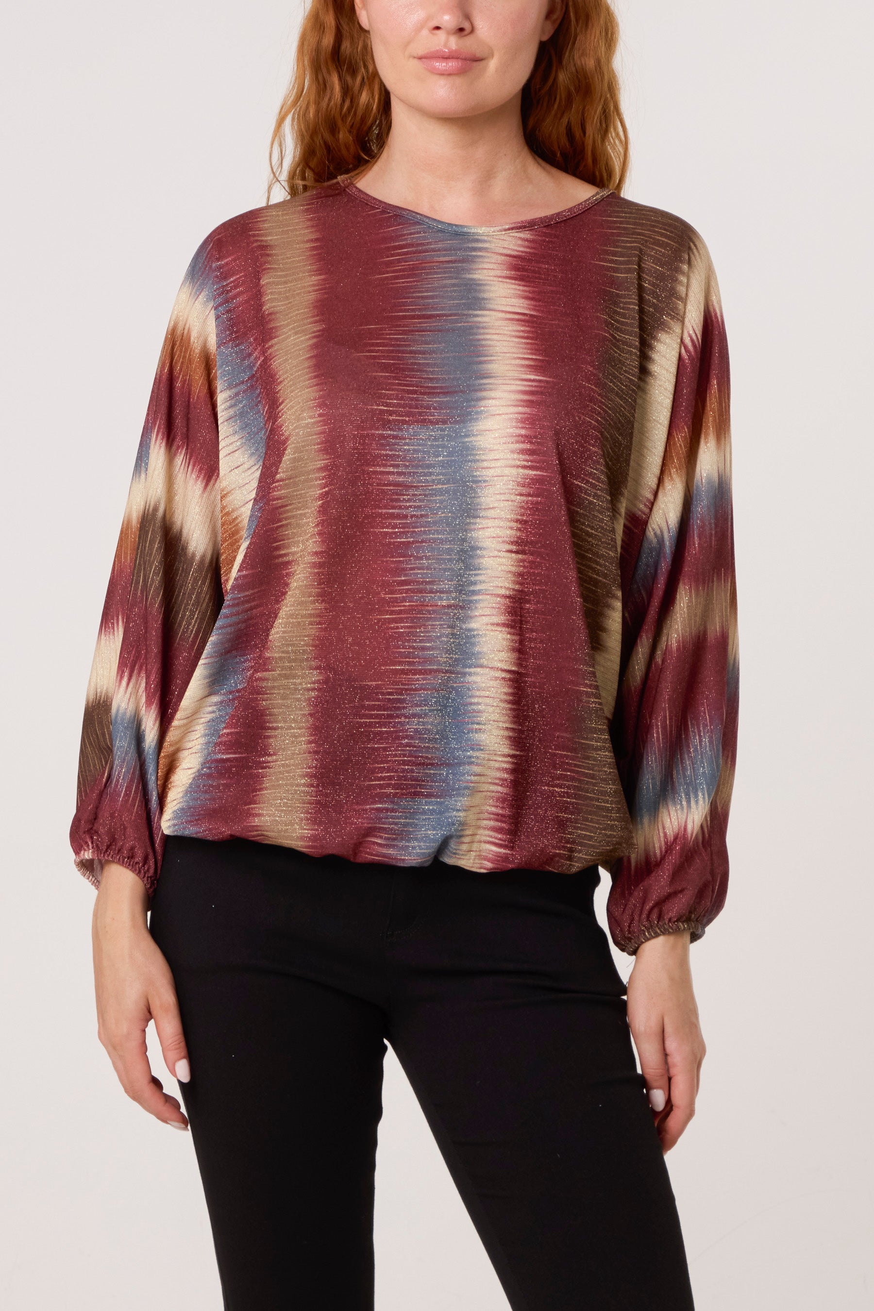 Blurred Bubble Hem Batwing Top