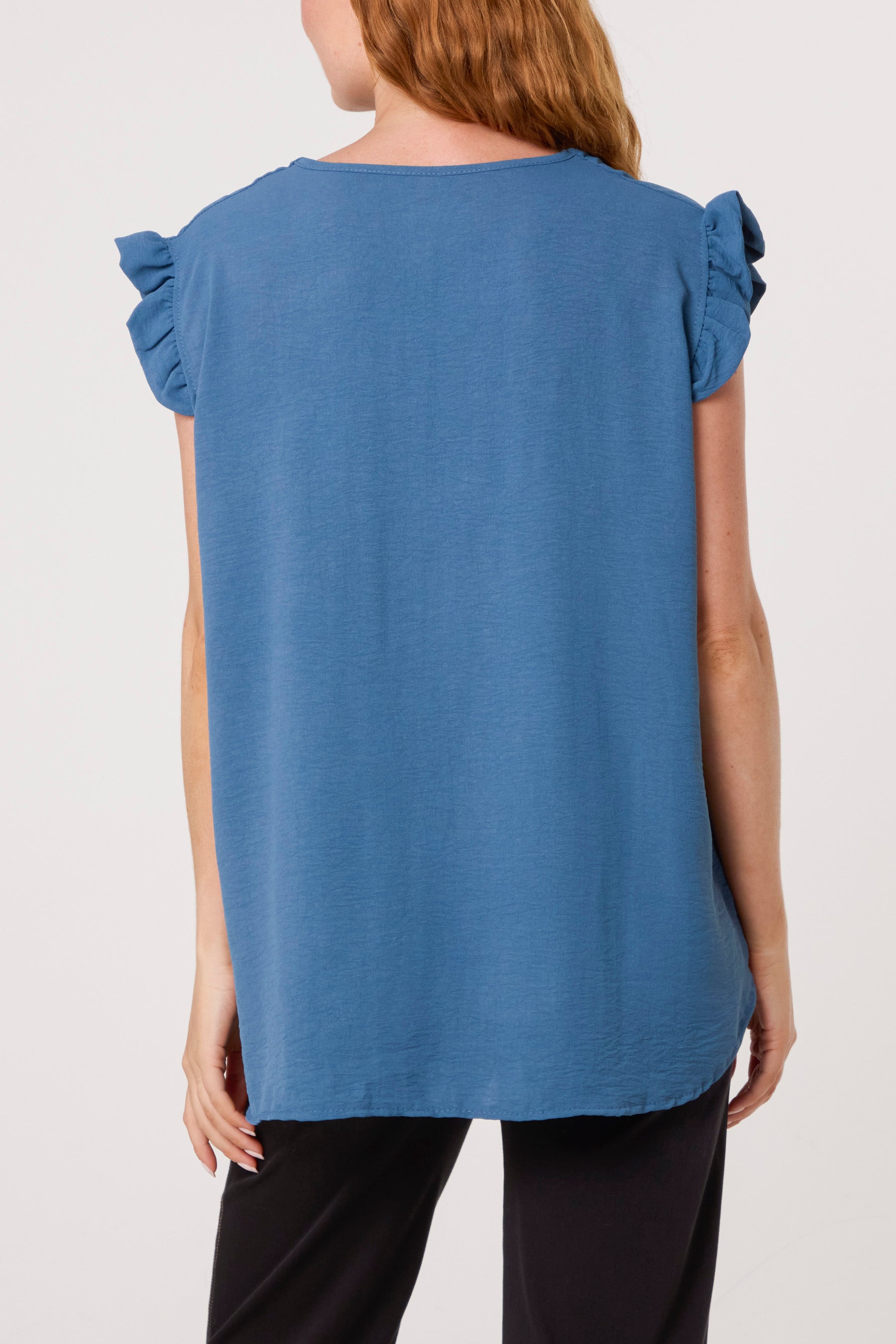 Frill Sleeve Front Button V-Neck Top