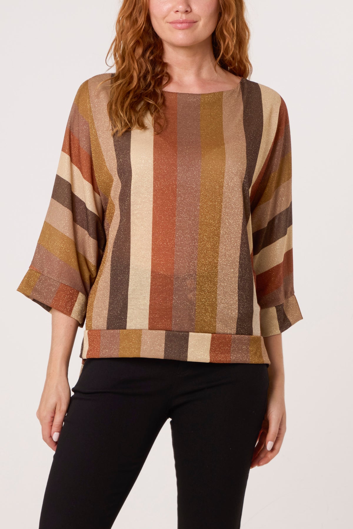 Metallic Knit Multi Stripe Fine Jumper