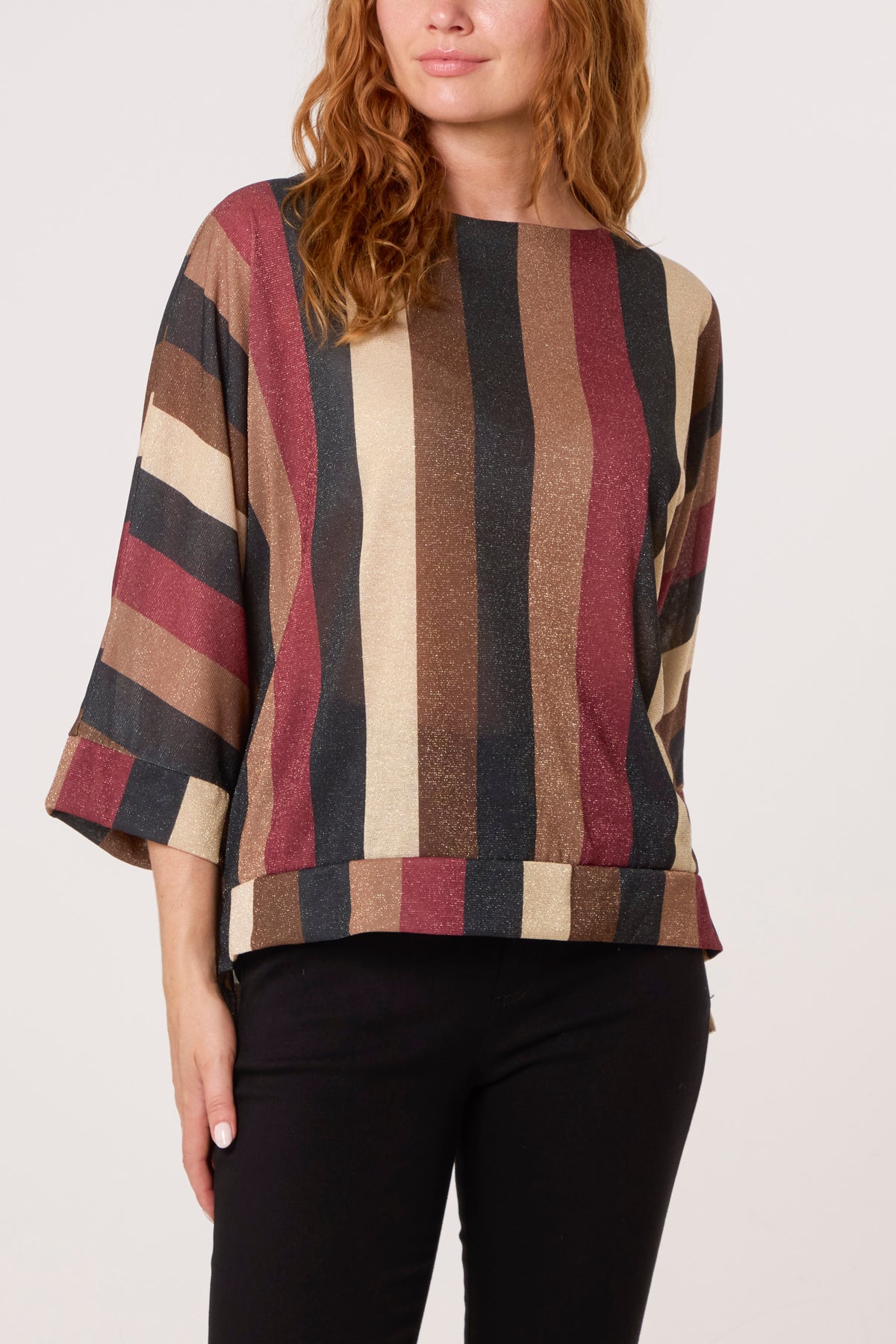 Metallic Knit Multi Stripe Fine Jumper