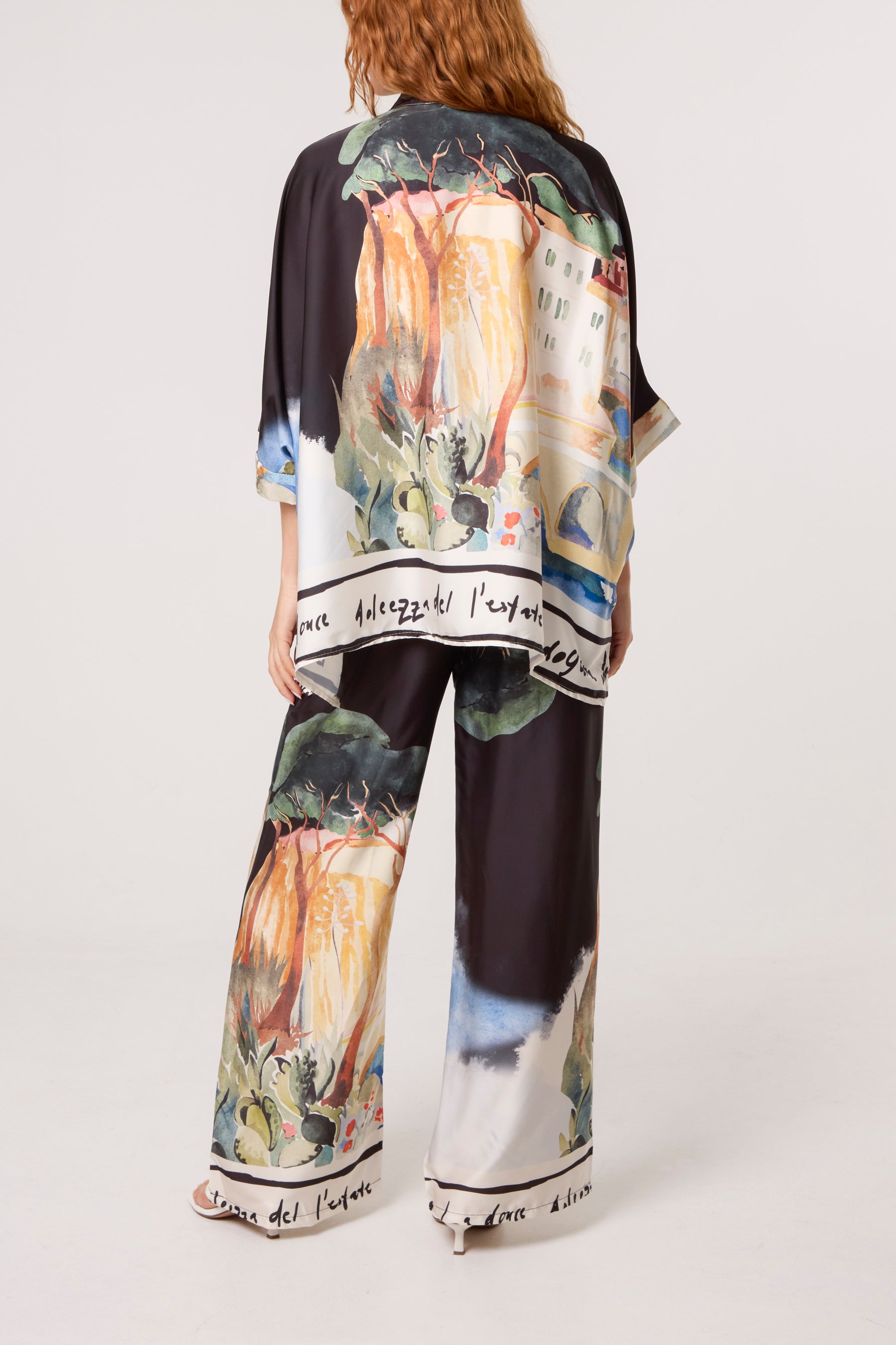 Landscape Print Two Piece Satin Set