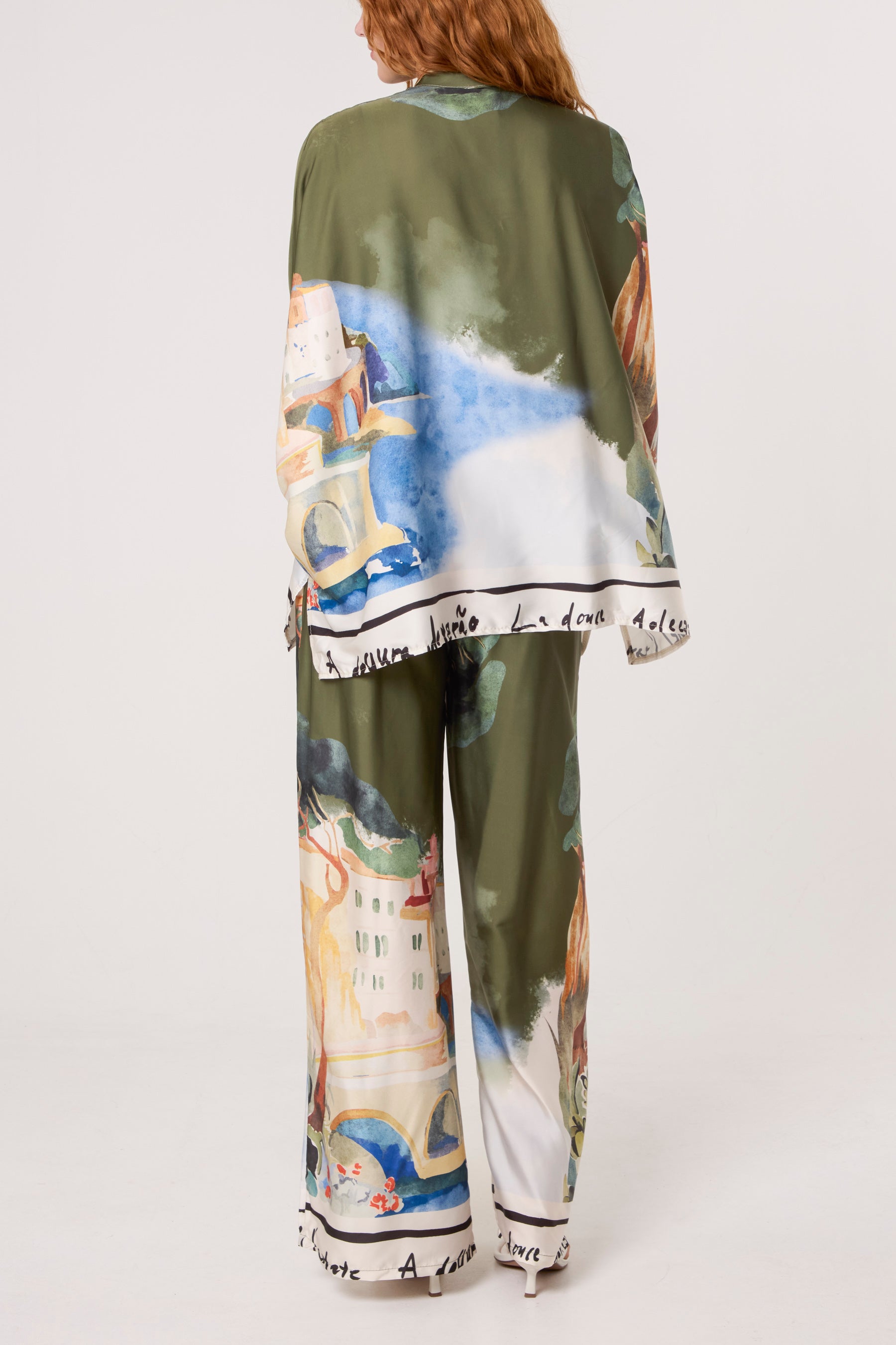 Landscape Print Two Piece Satin Set