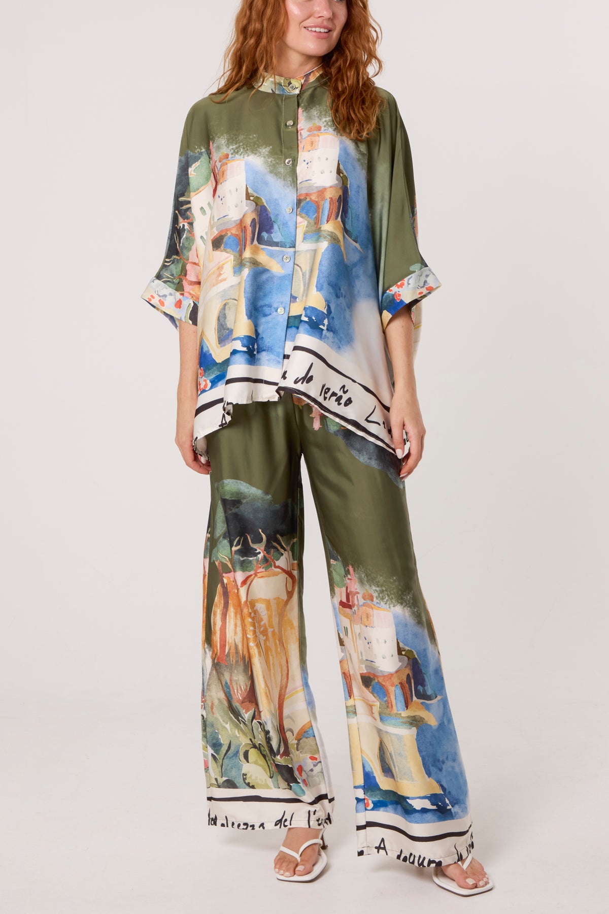 Landscape Print Two Piece Satin Set
