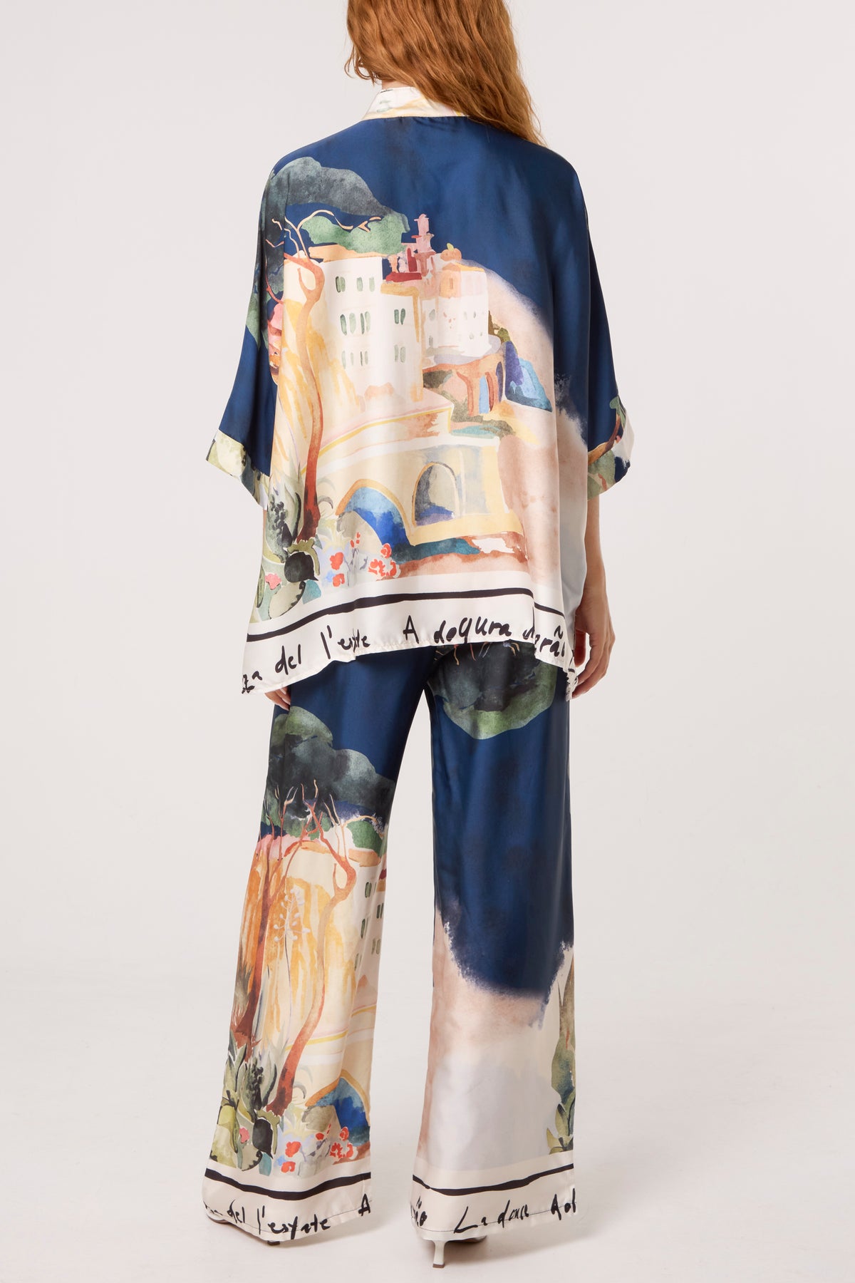 Landscape Print Two Piece Satin Set