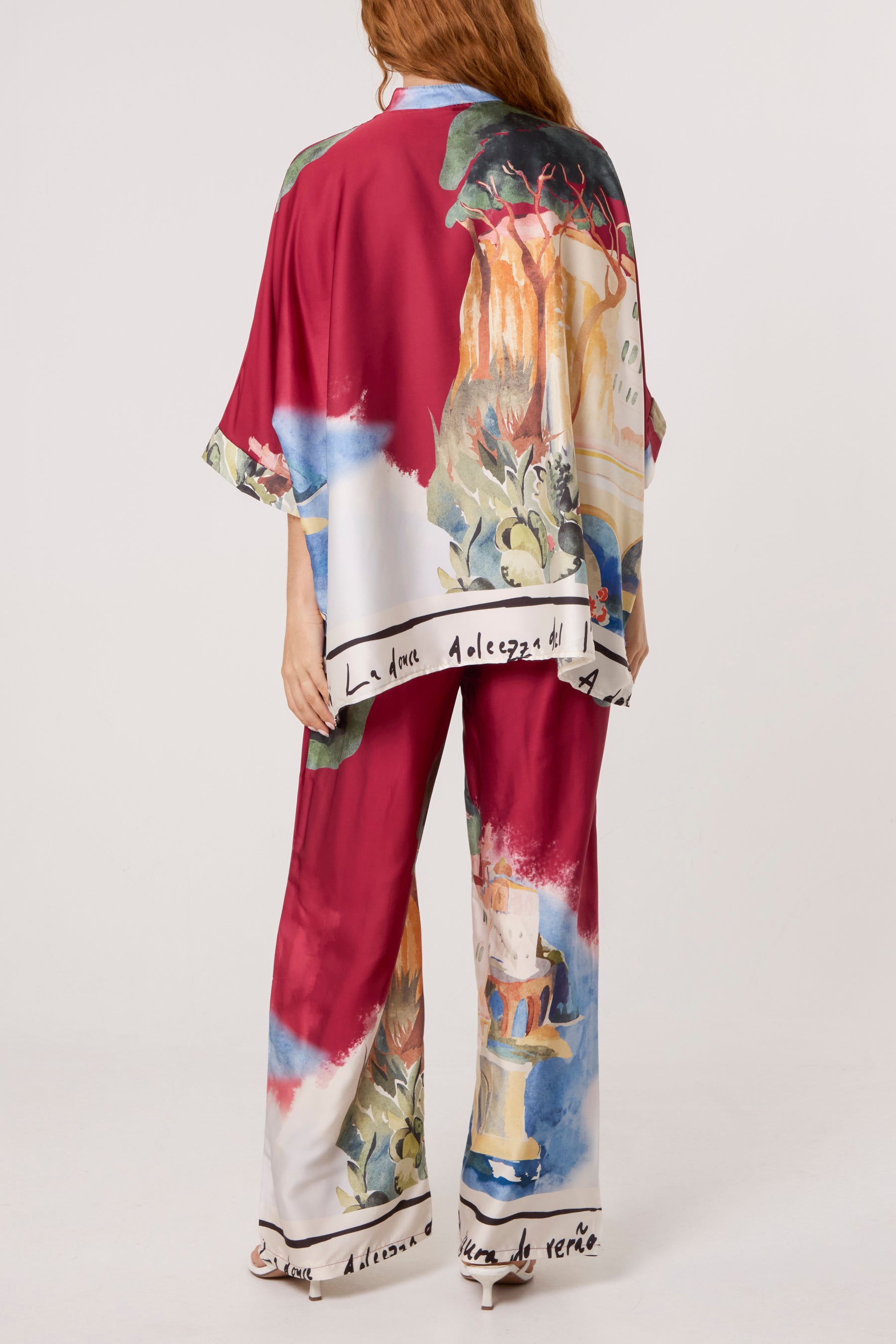 Landscape Print Two Piece Satin Set