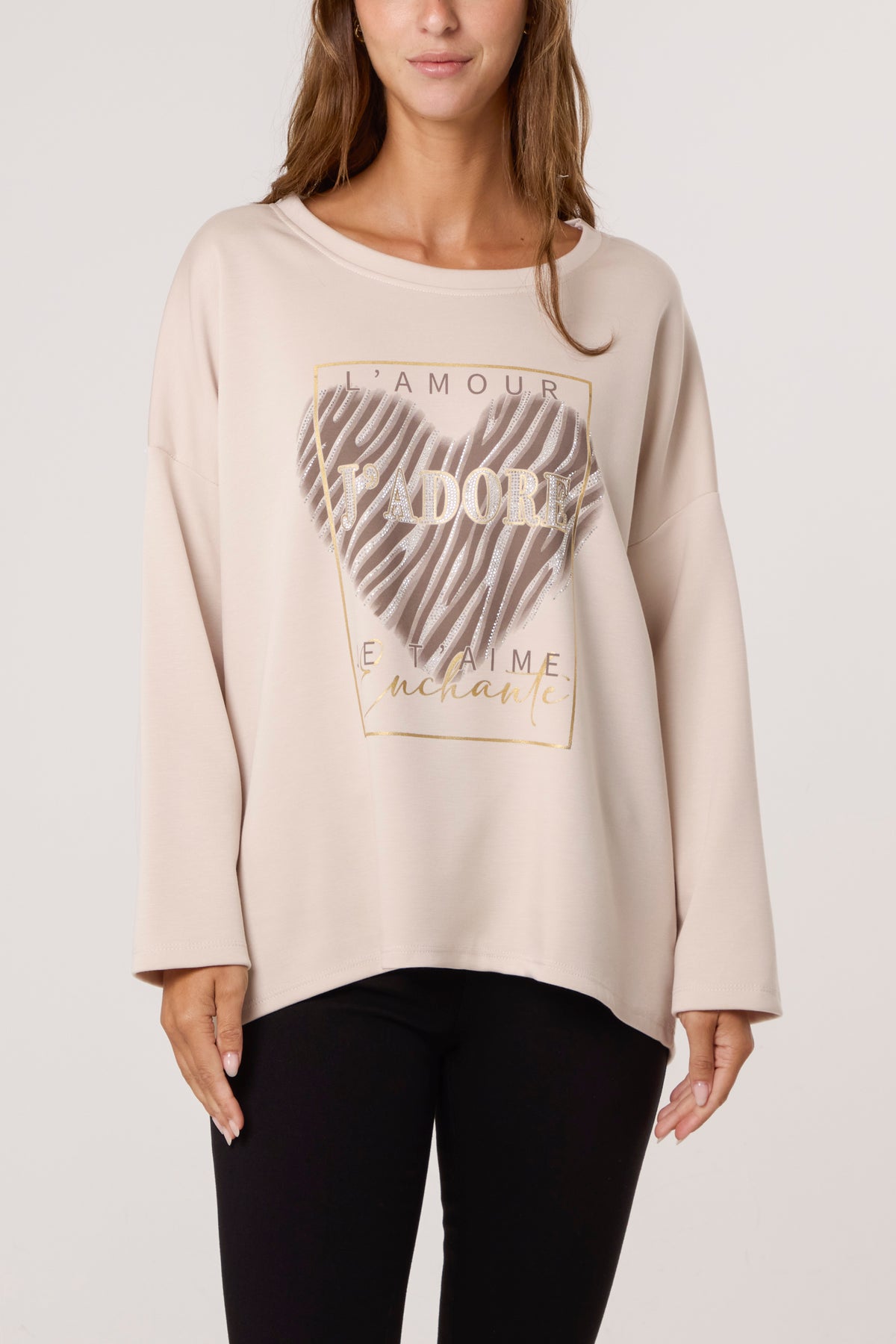 J'Adore Diamante Round Neck Sweat Top
