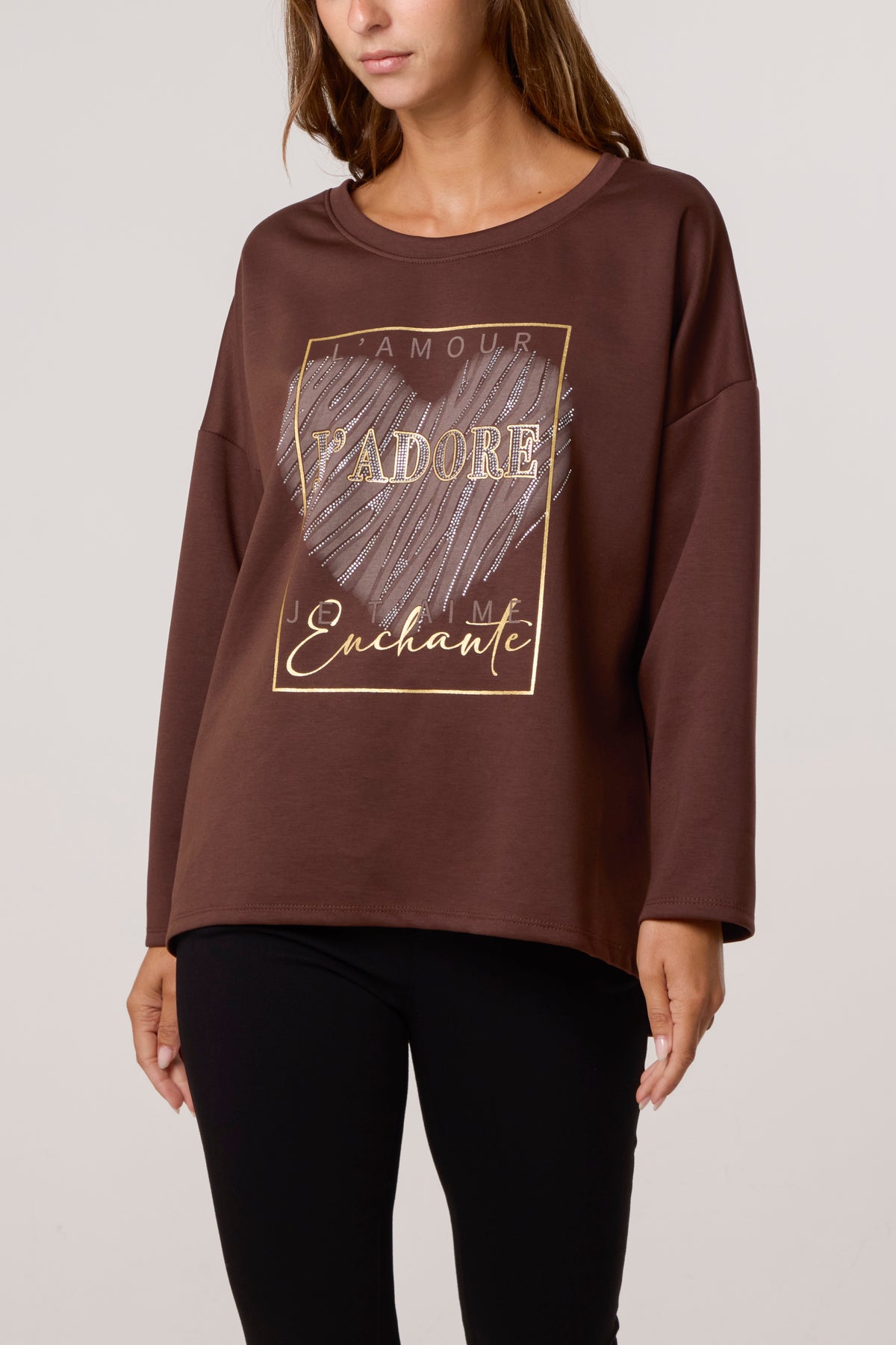 J'Adore Diamante Round Neck Sweat Top