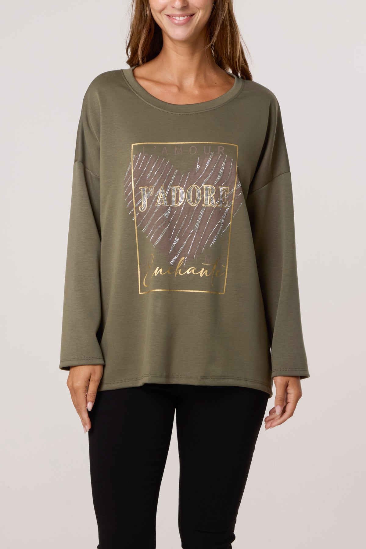 J'Adore Diamante Round Neck Sweat Top