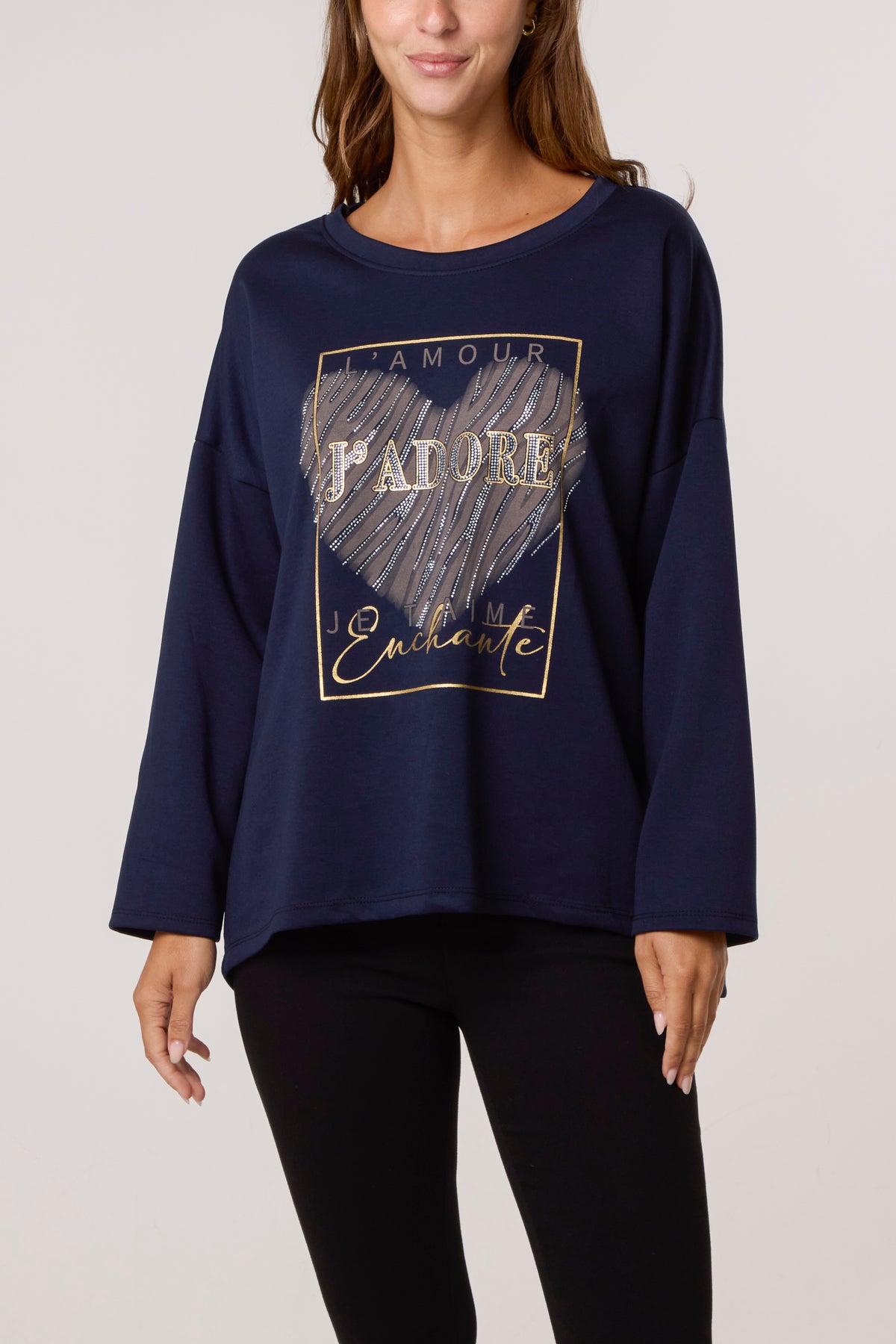 J'Adore Diamante Round Neck Sweat Top