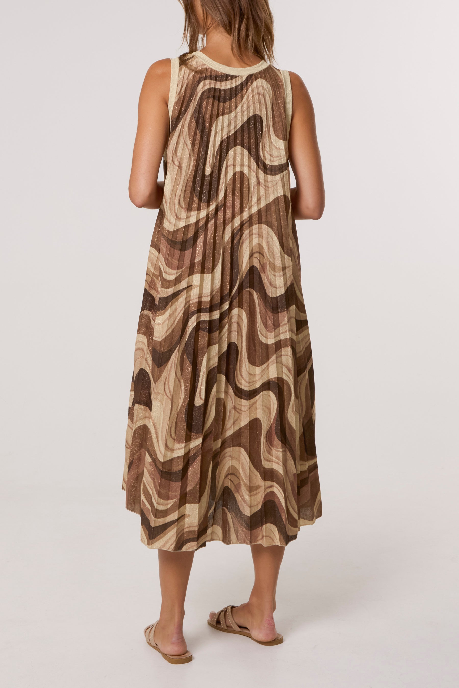 Lurex Wave Print Pleated Dress
