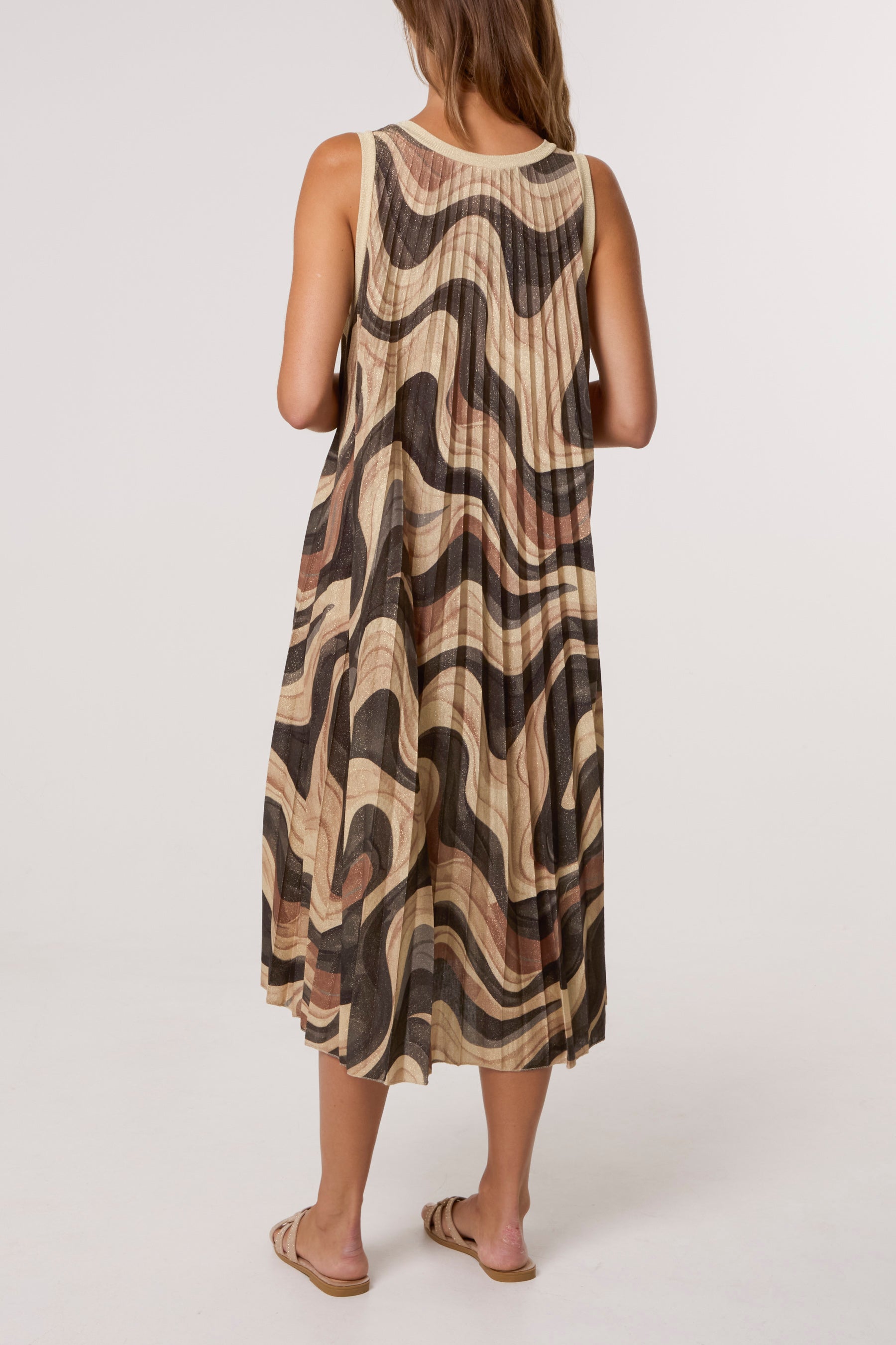 Lurex Wave Print Pleated Dress