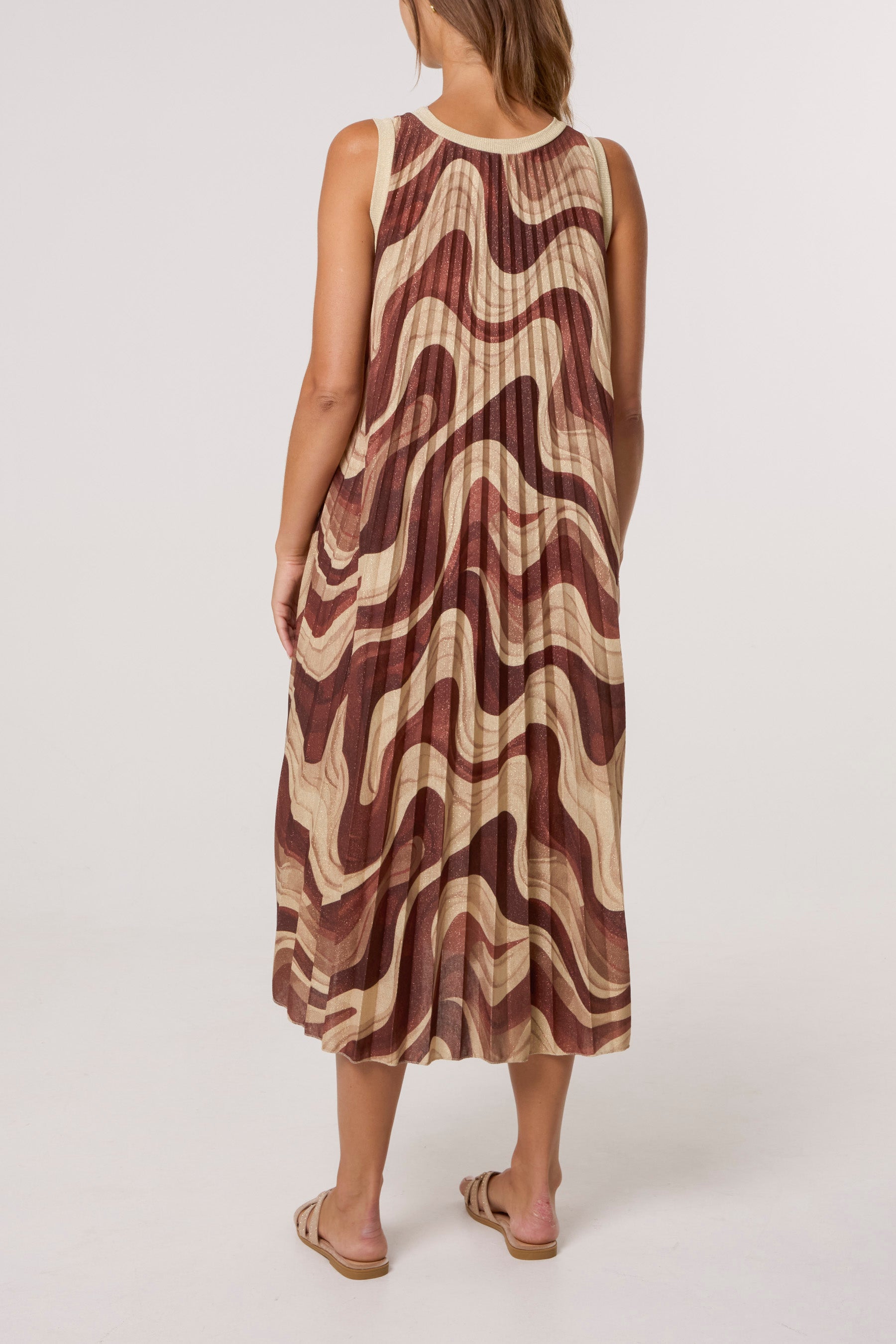 Lurex Wave Print Pleated Dress