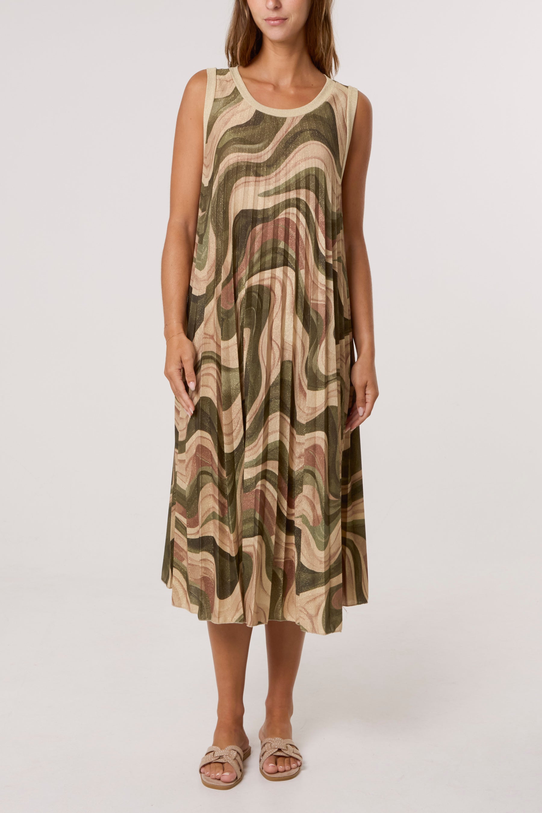 Lurex Wave Print Pleated Dress