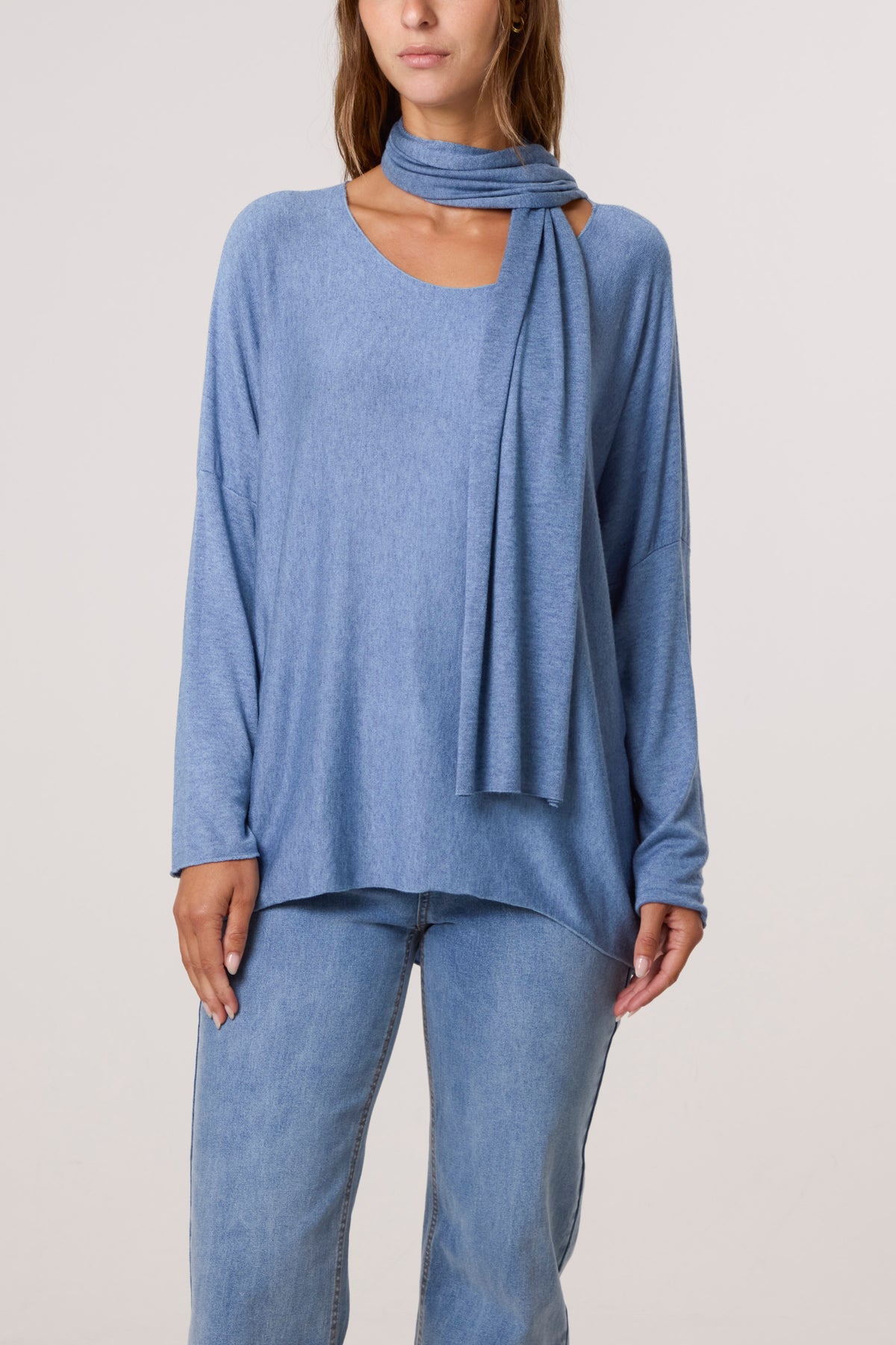 Wool Blend Crew Neck Jumper & Scarf