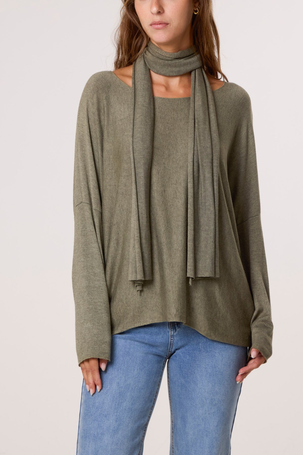 Wool Blend Crew Neck Jumper & Scarf