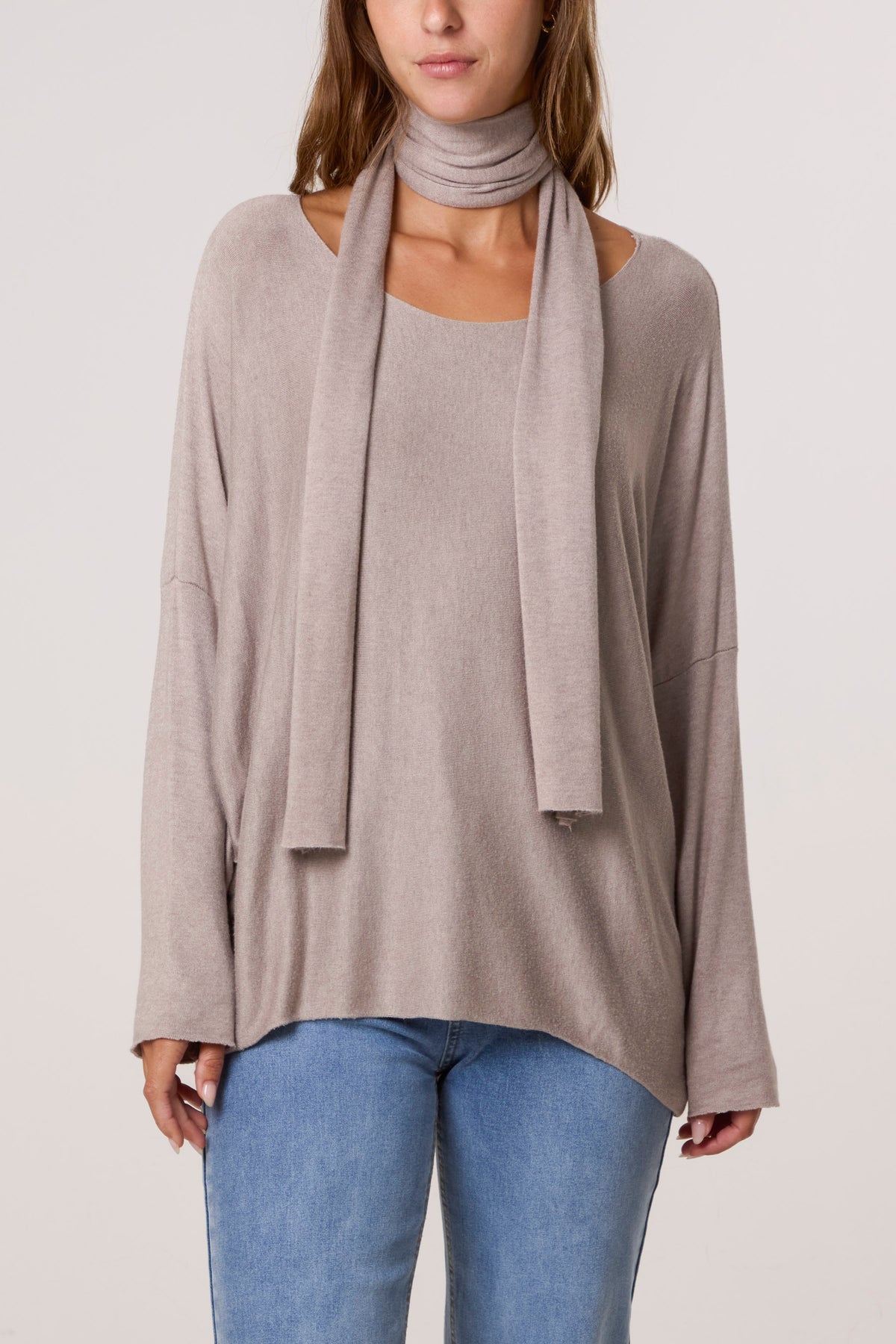 Wool Blend Crew Neck Jumper & Scarf