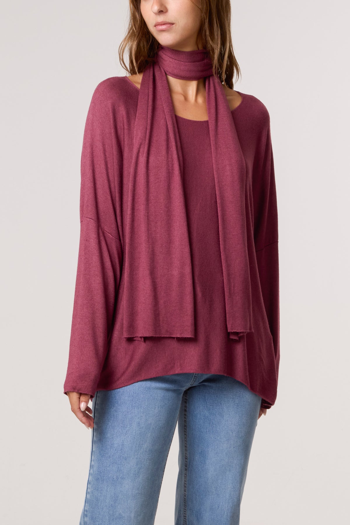 Wool Blend Crew Neck Jumper & Scarf