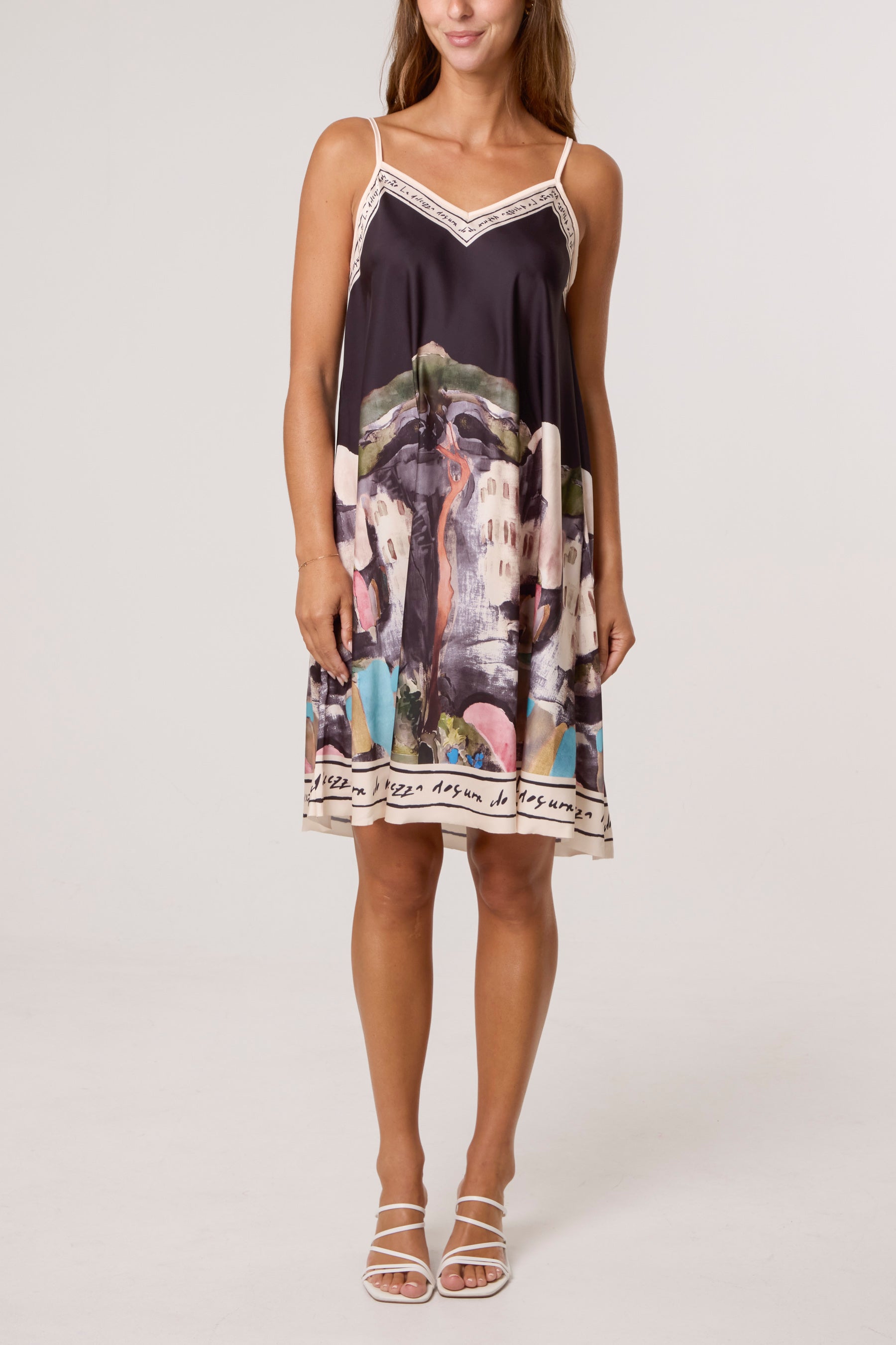 Satin Cami Border Print Mini Dress