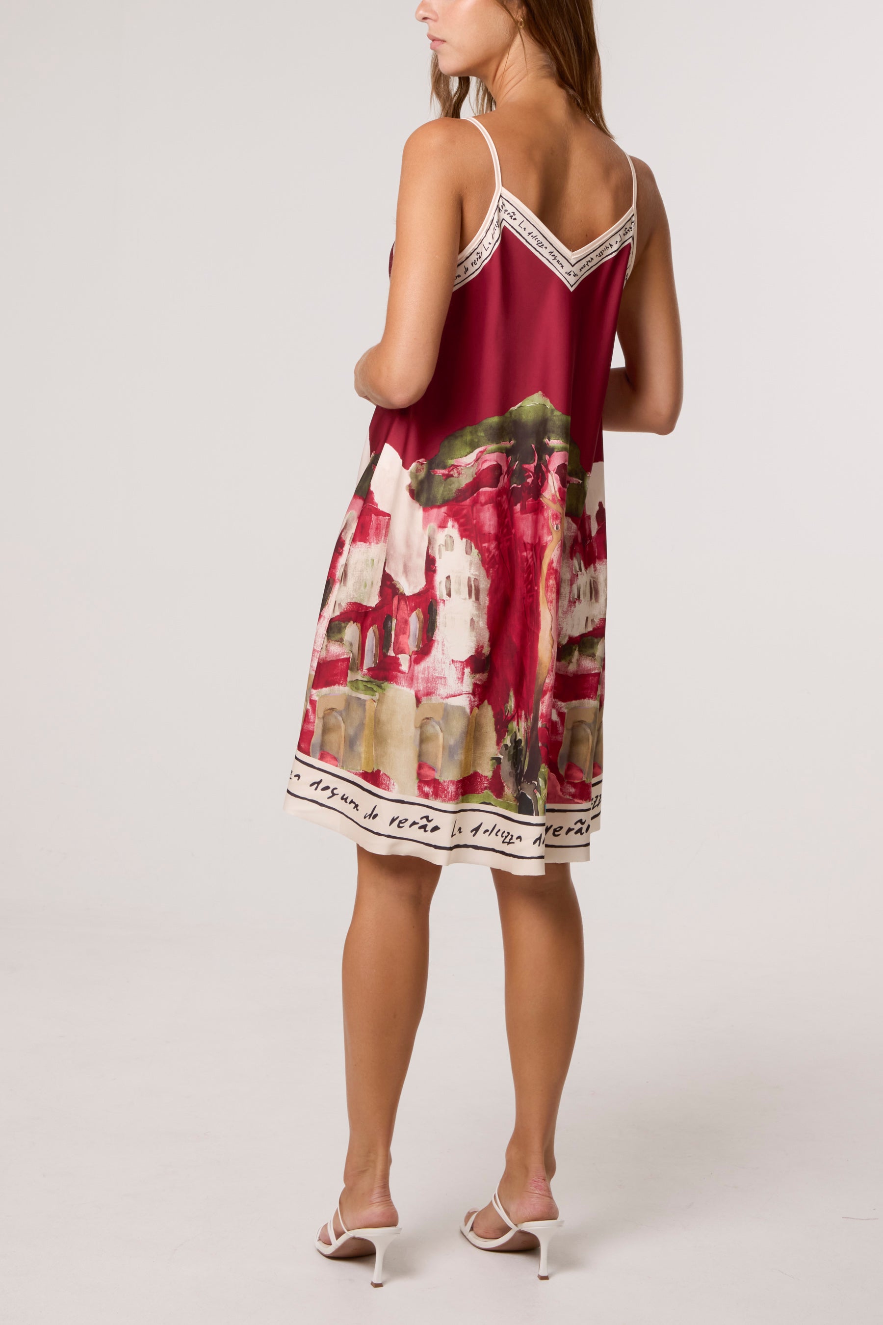 Satin Cami Border Print Mini Dress