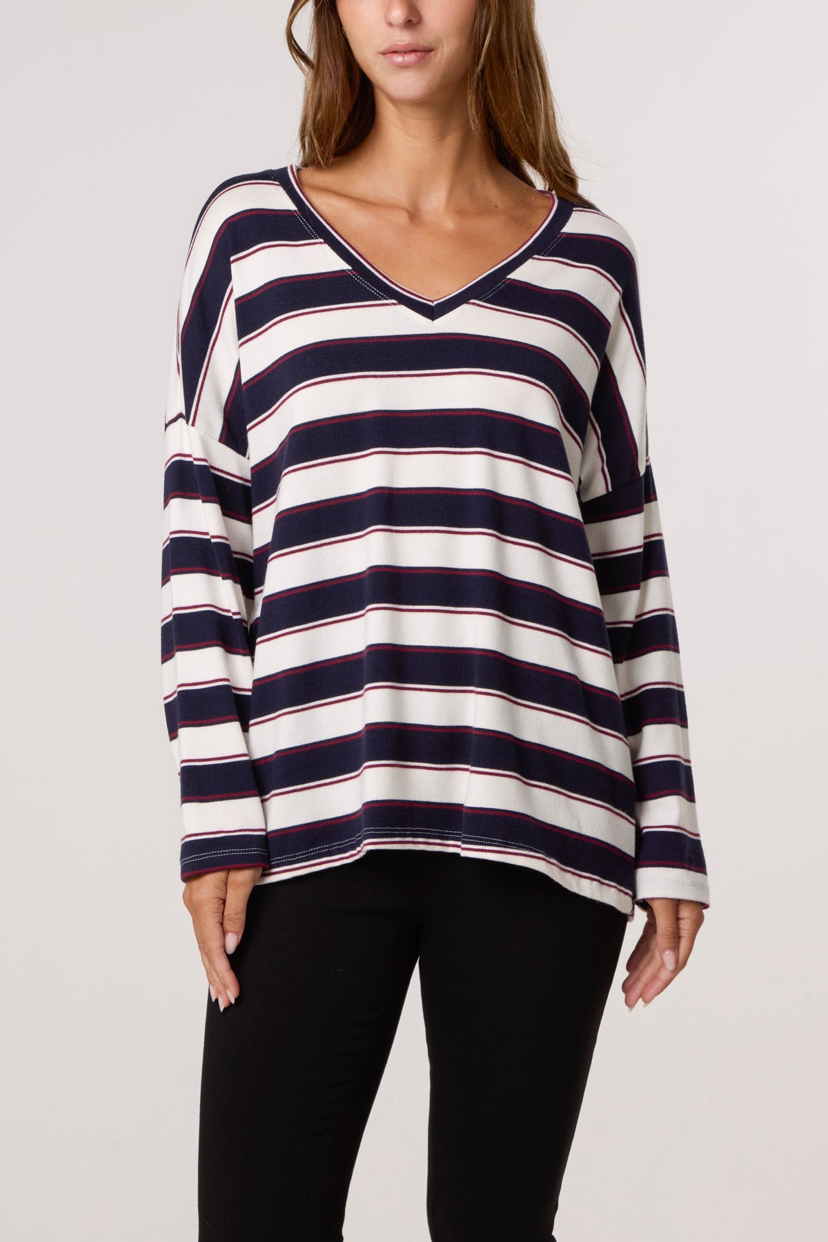 V-Neck Wool Blend Striped Jumper
