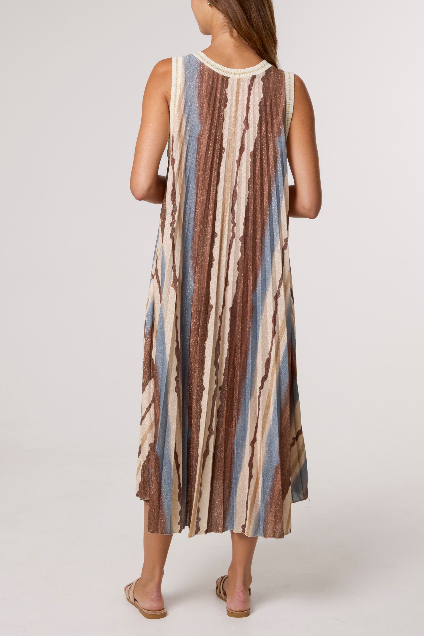 Pleated Lurex Vertical Stripe Dress