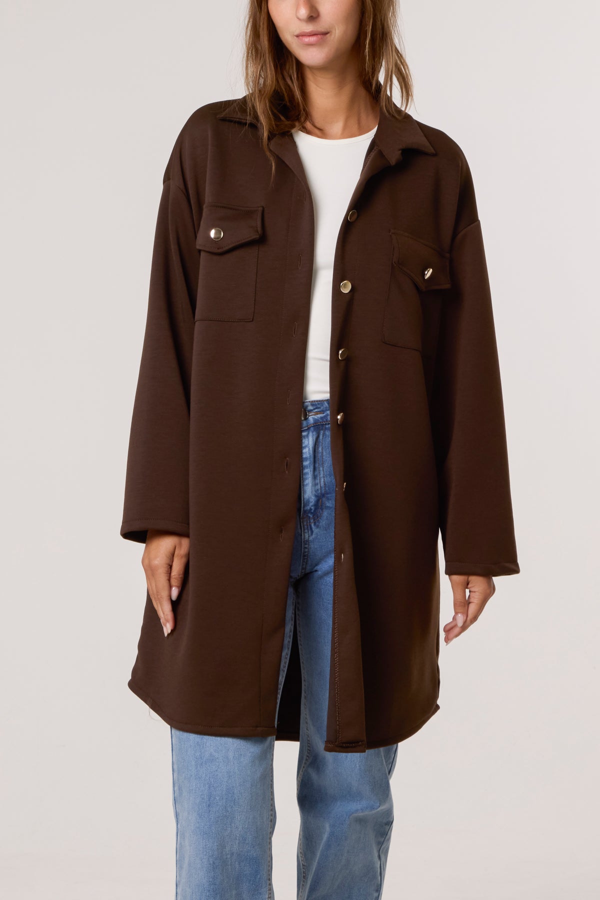 Utility Pockets Jersey Shacket