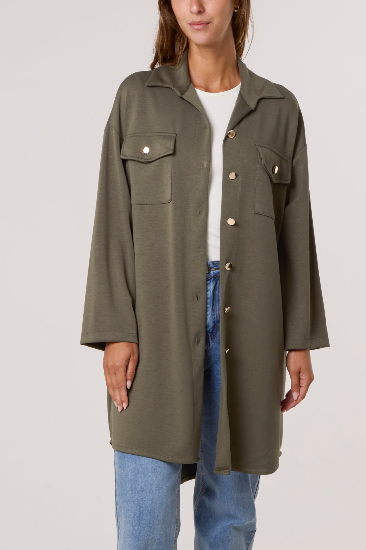 Utility Pockets Jersey Shacket