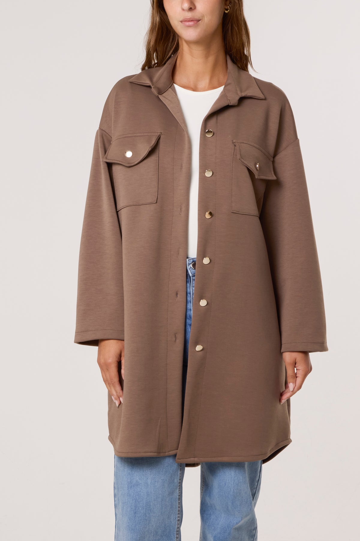 Utility Pockets Jersey Shacket