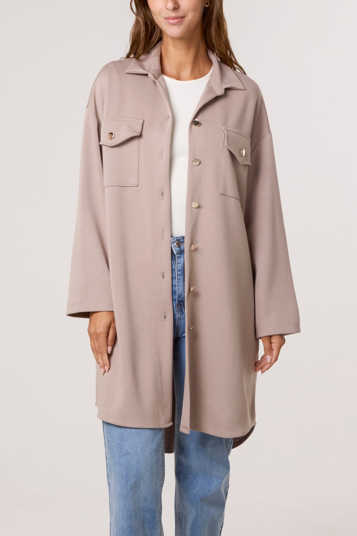 Utility Pockets Jersey Shacket