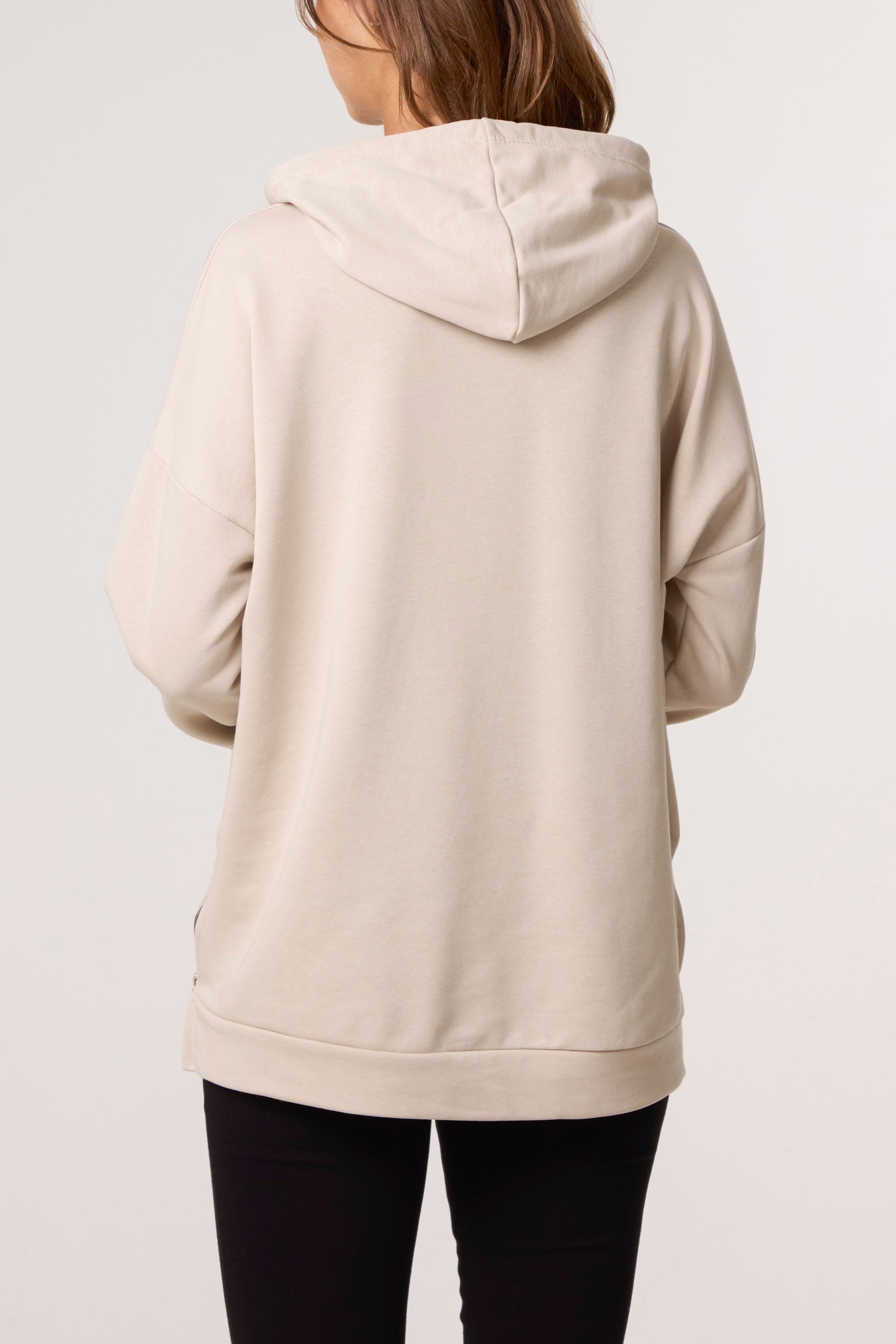 Cotton Blend Side Zip Detail Hoodie