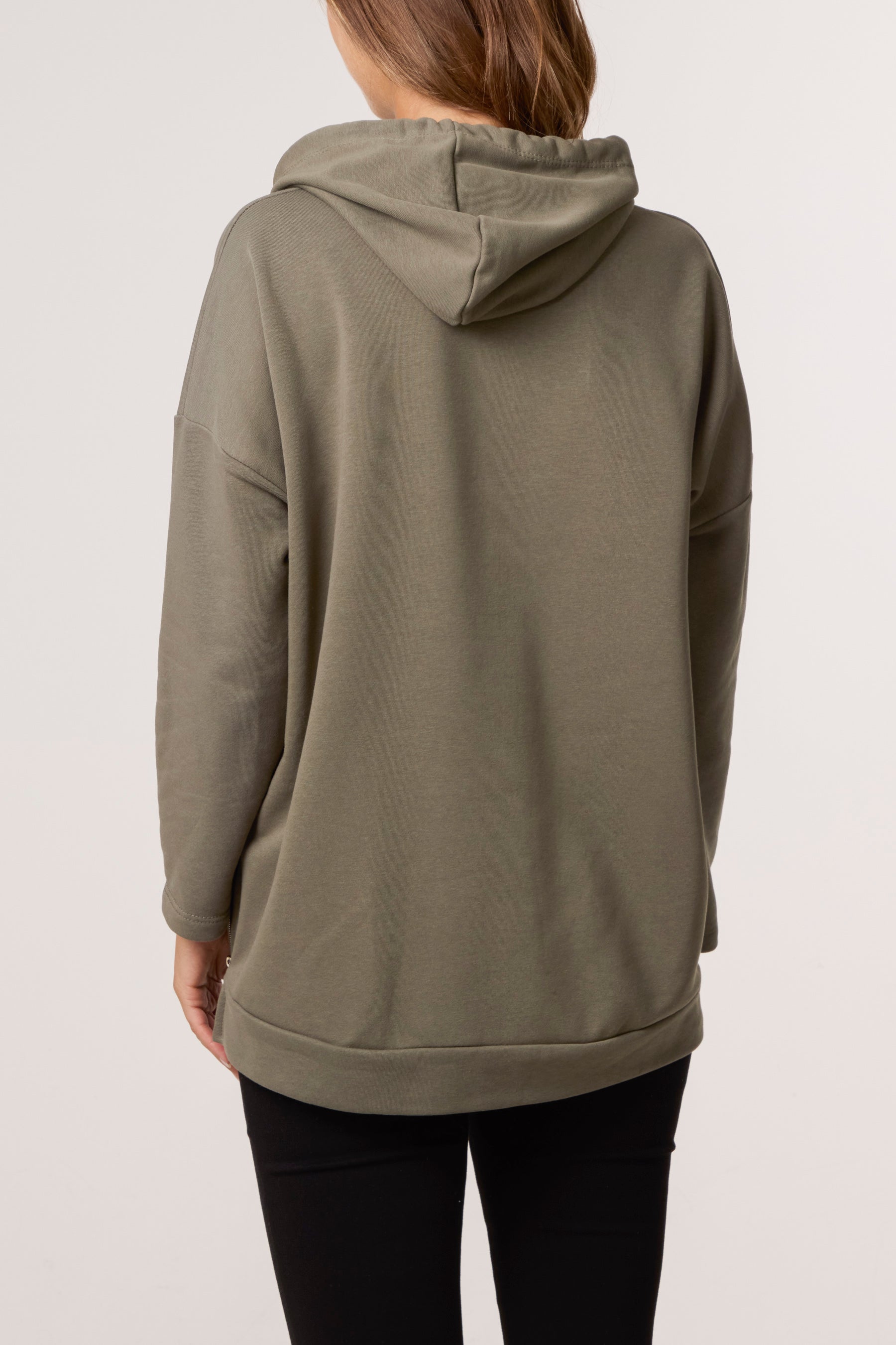 Cotton Blend Side Zip Detail Hoodie
