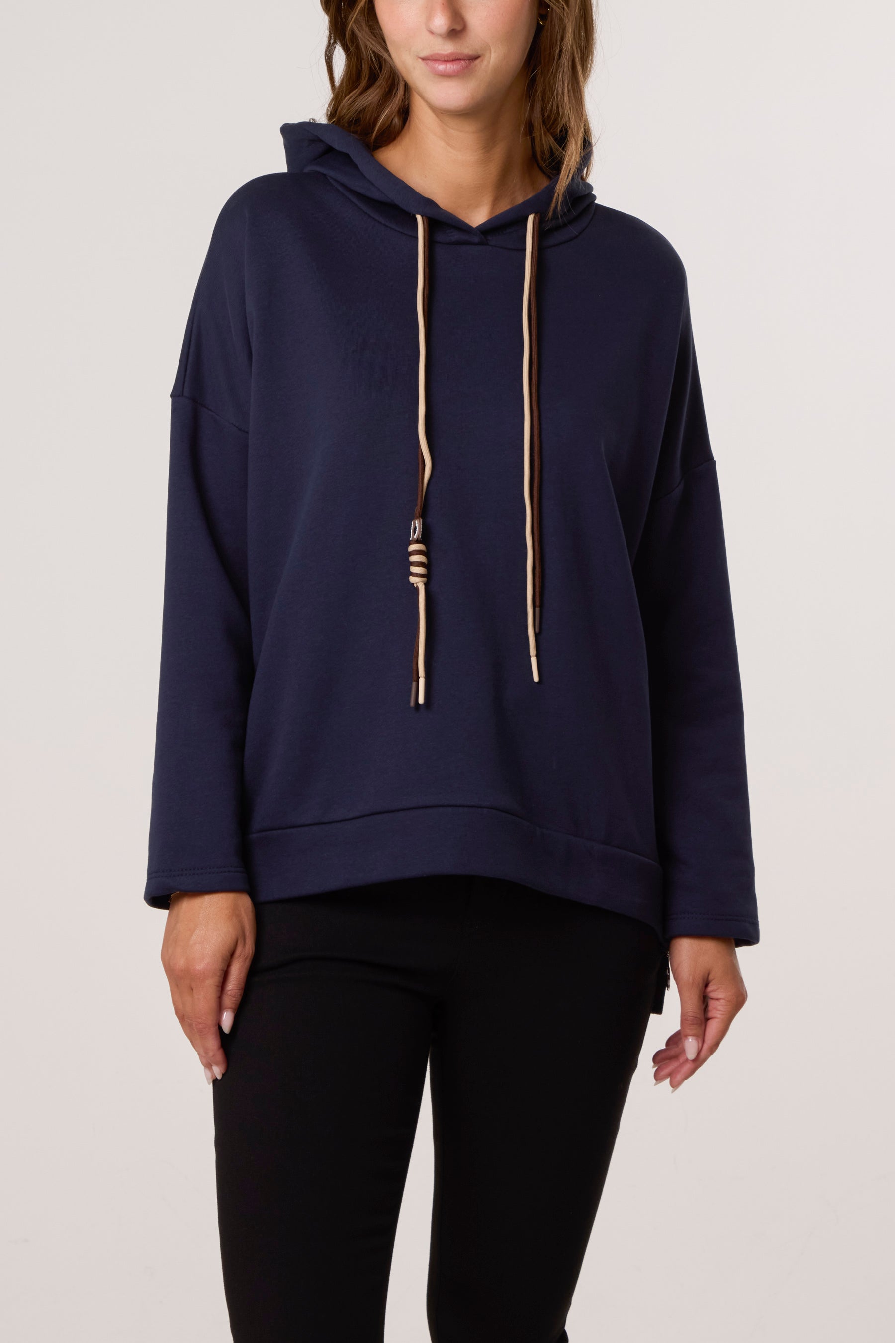 Cotton Blend Side Zip Detail Hoodie