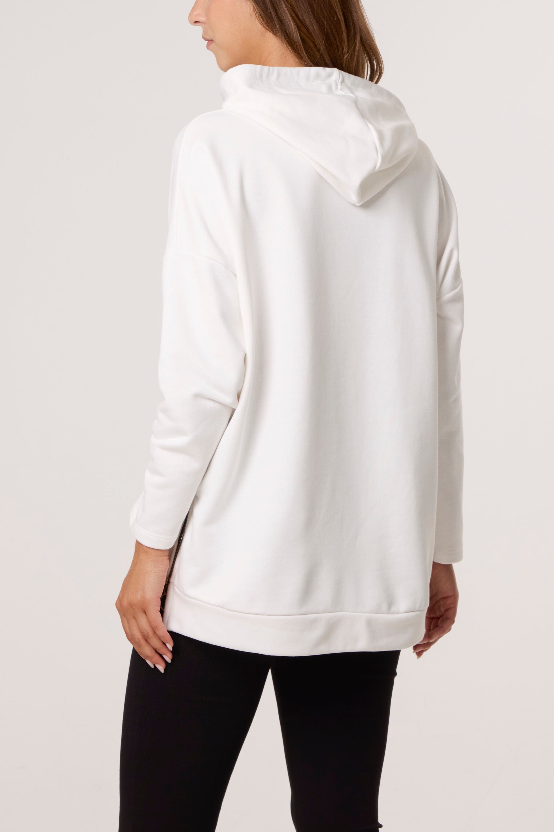 Cotton Blend Side Zip Detail Hoodie